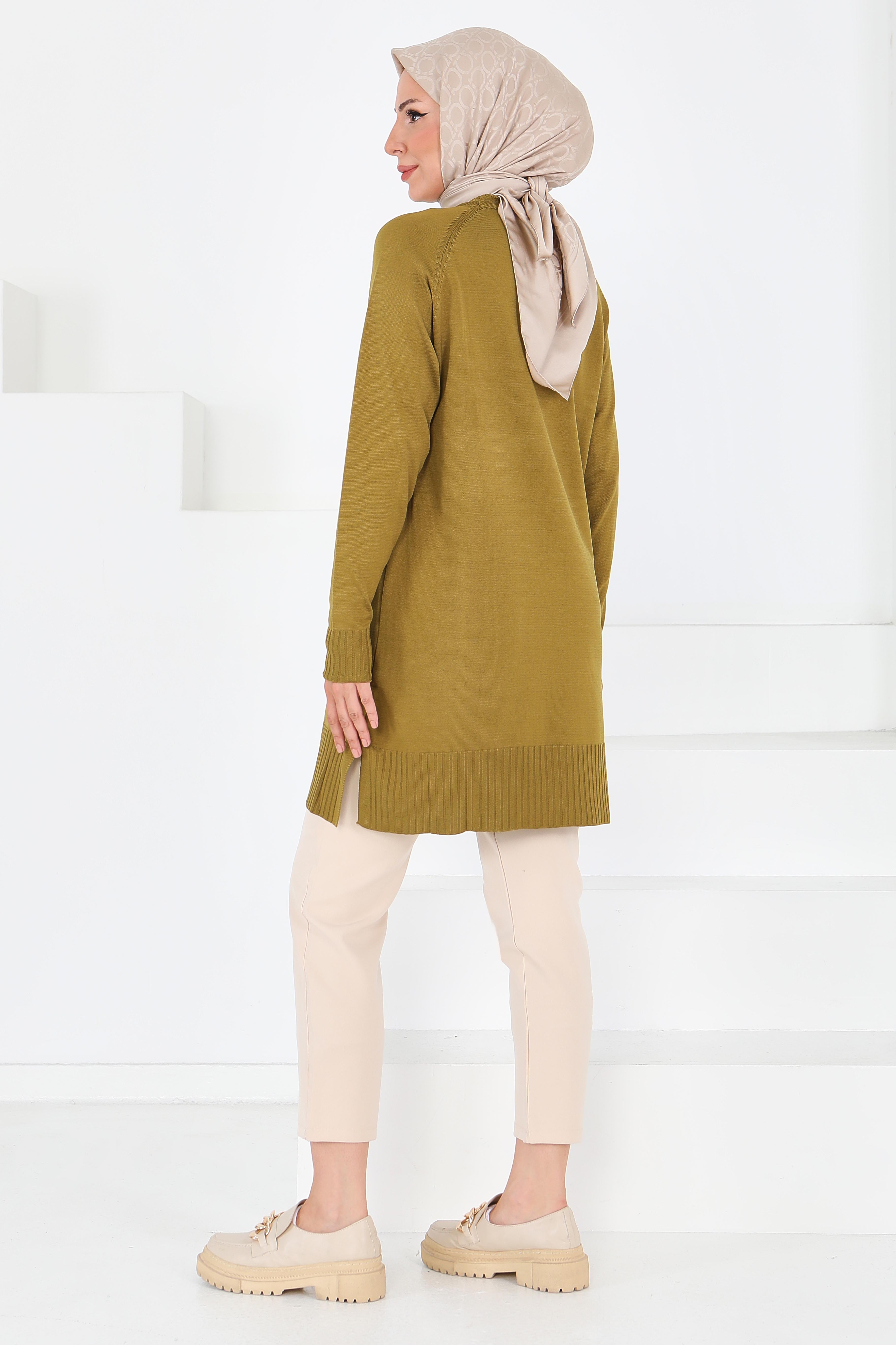 Fitilli Triko Tunik - 27795-YAG-YESILI - 5