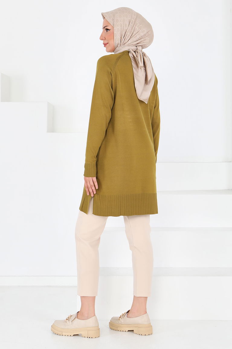 Fitilli Triko Tunik - 27795-YAG-YESILI - TOFİSA