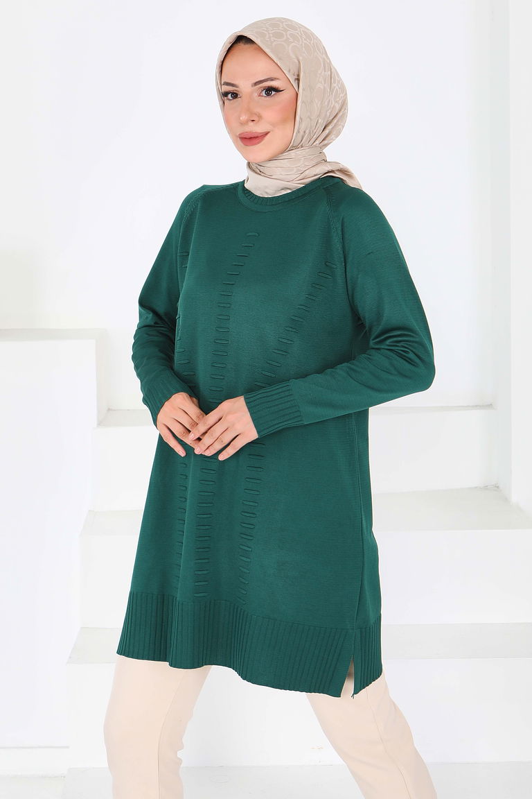 Fitilli Triko Tunik - 27795-ZUMRUT - TOFİSA
