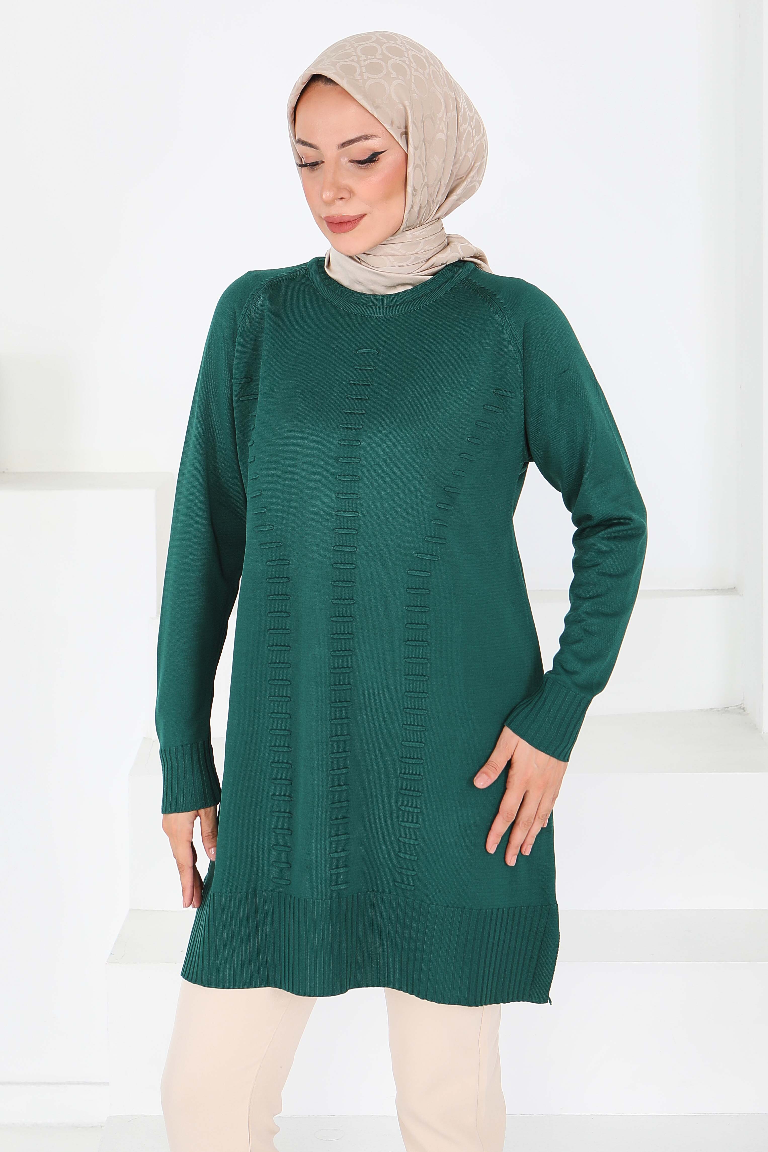 Fitilli Triko Tunik - 27795-ZUMRUT - 3