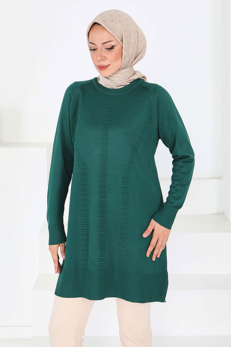 Fitilli Triko Tunik - 27795-ZUMRUT - TOFİSA