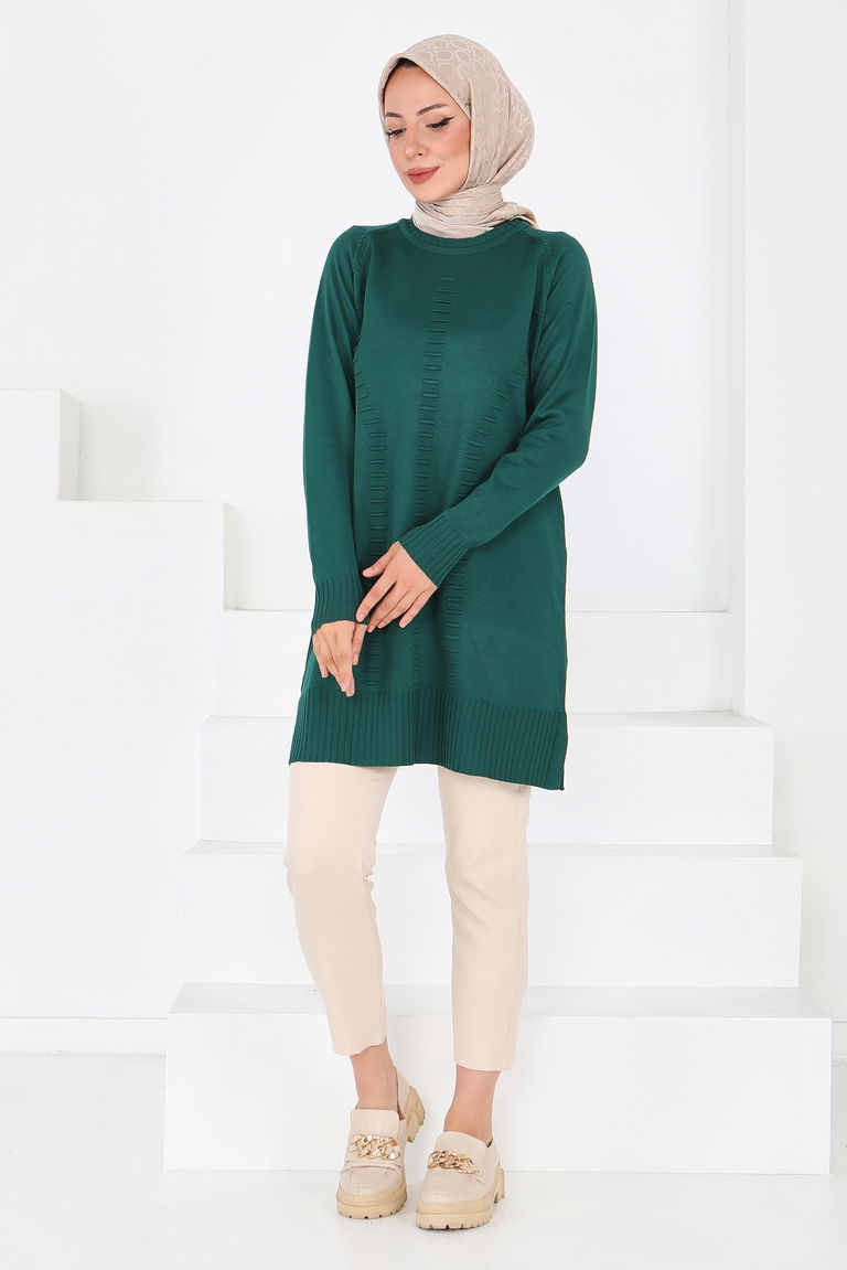 Fitilli Triko Tunik - 27795-ZUMRUT - TOFİSA