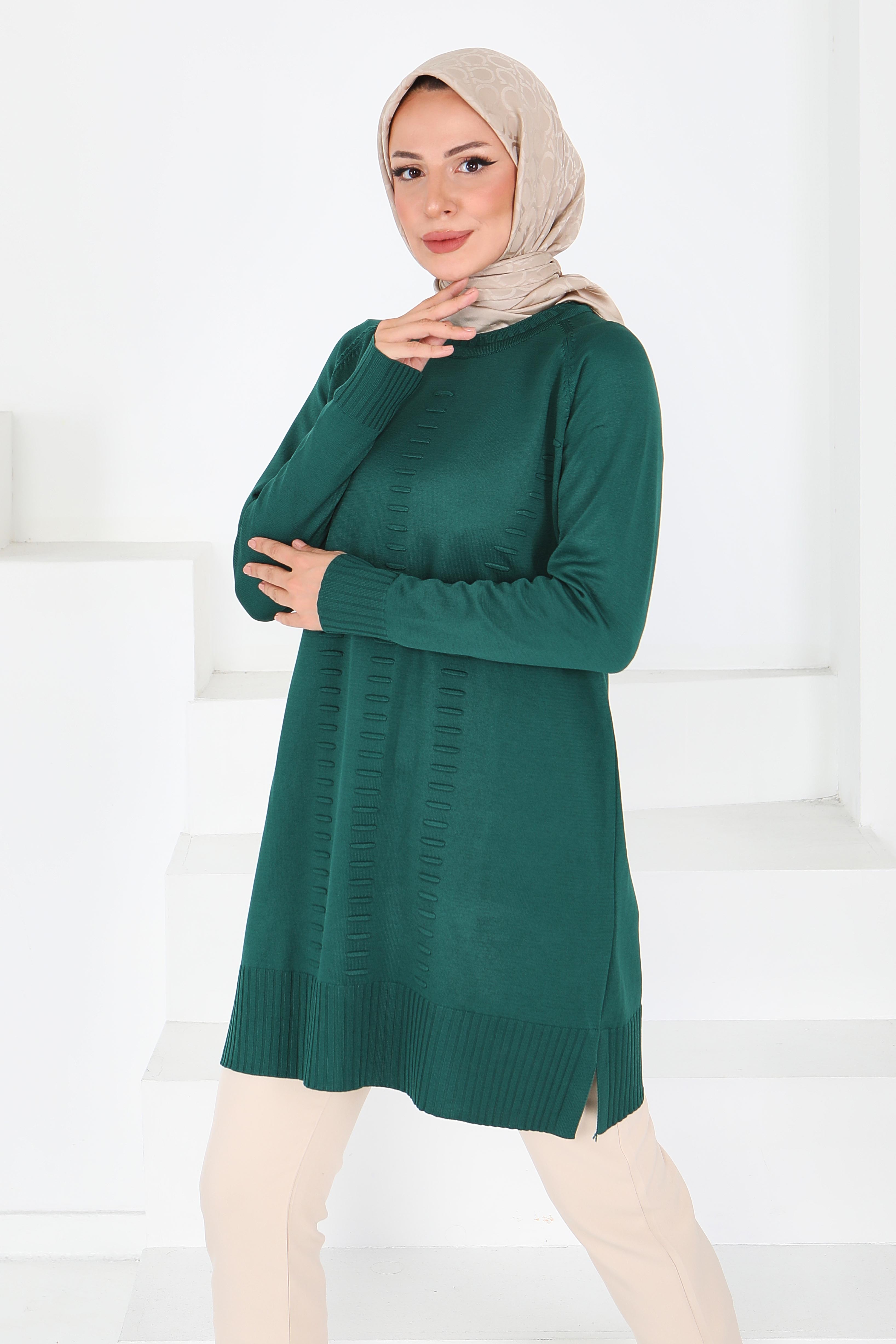Fitilli Triko Tunik - 27795-ZUMRUT - 2