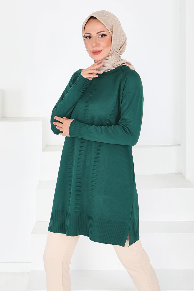 Fitilli Triko Tunik - 27795-ZUMRUT - TOFİSA