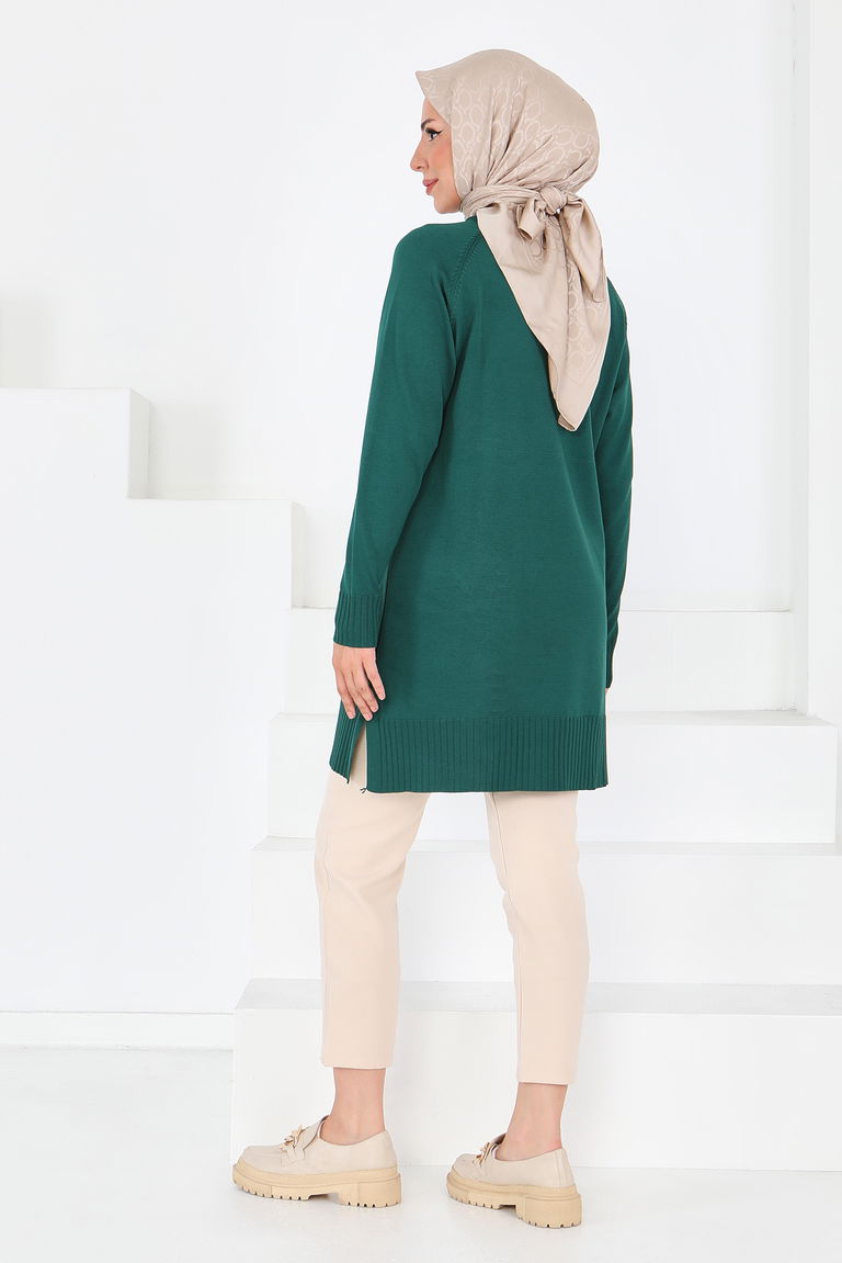 Fitilli Triko Tunik - 27795-ZUMRUT - TOFİSA