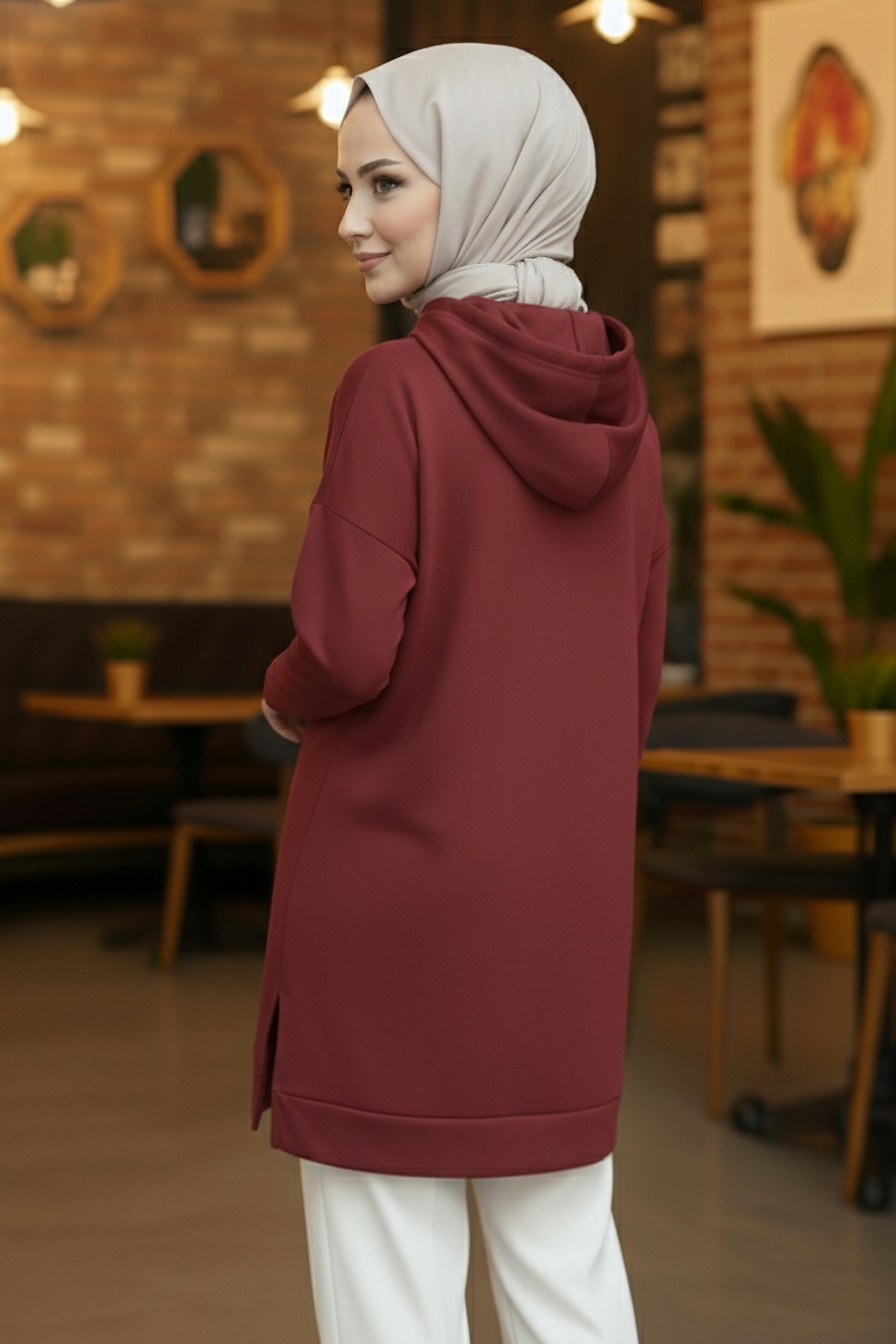 Fiyonk Baskılı İki İplik Tunik - 2072-BORDO - 3