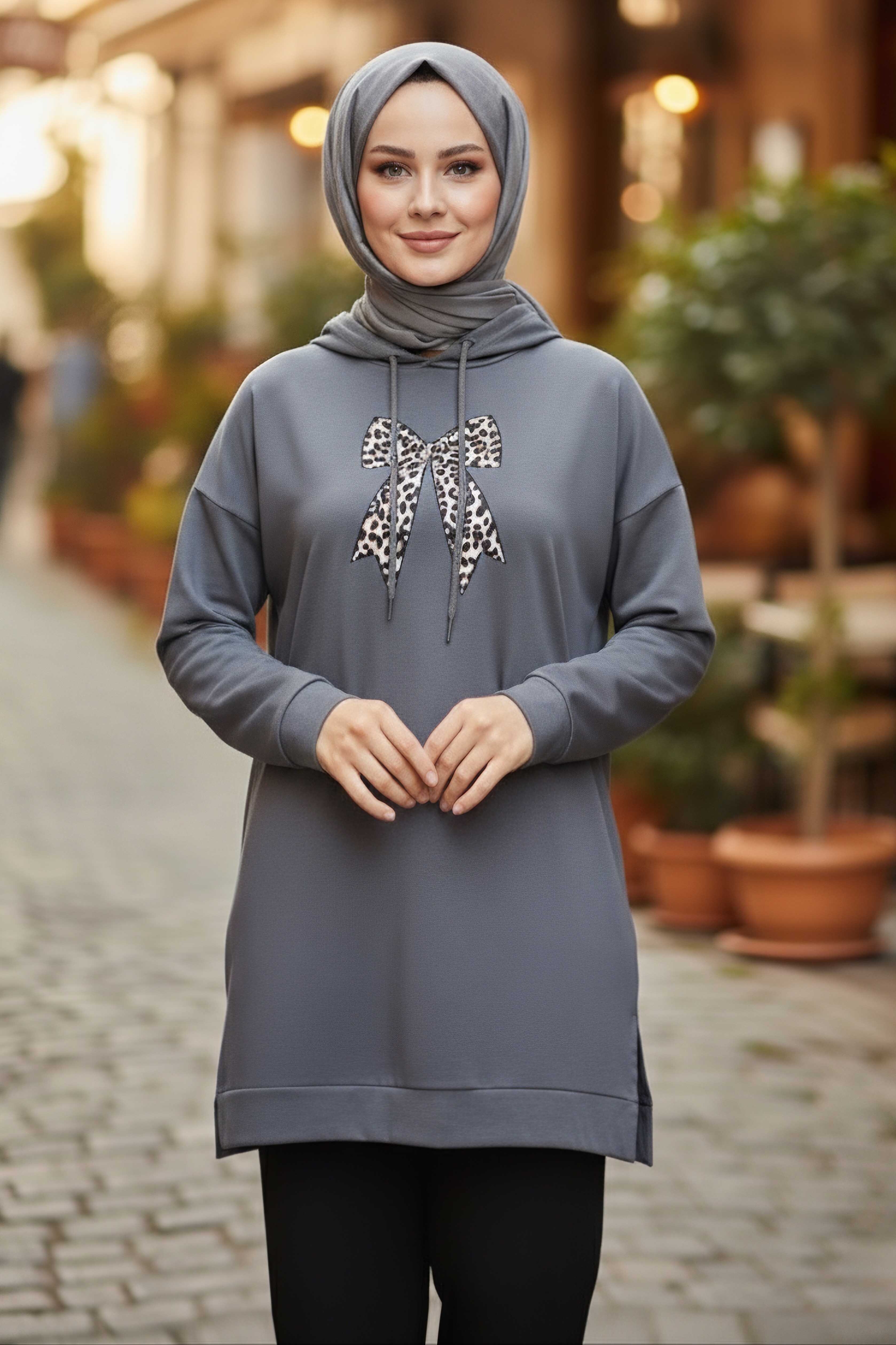 Fiyonk Baskılı İki İplik Tunik - 2072-FUME - 1