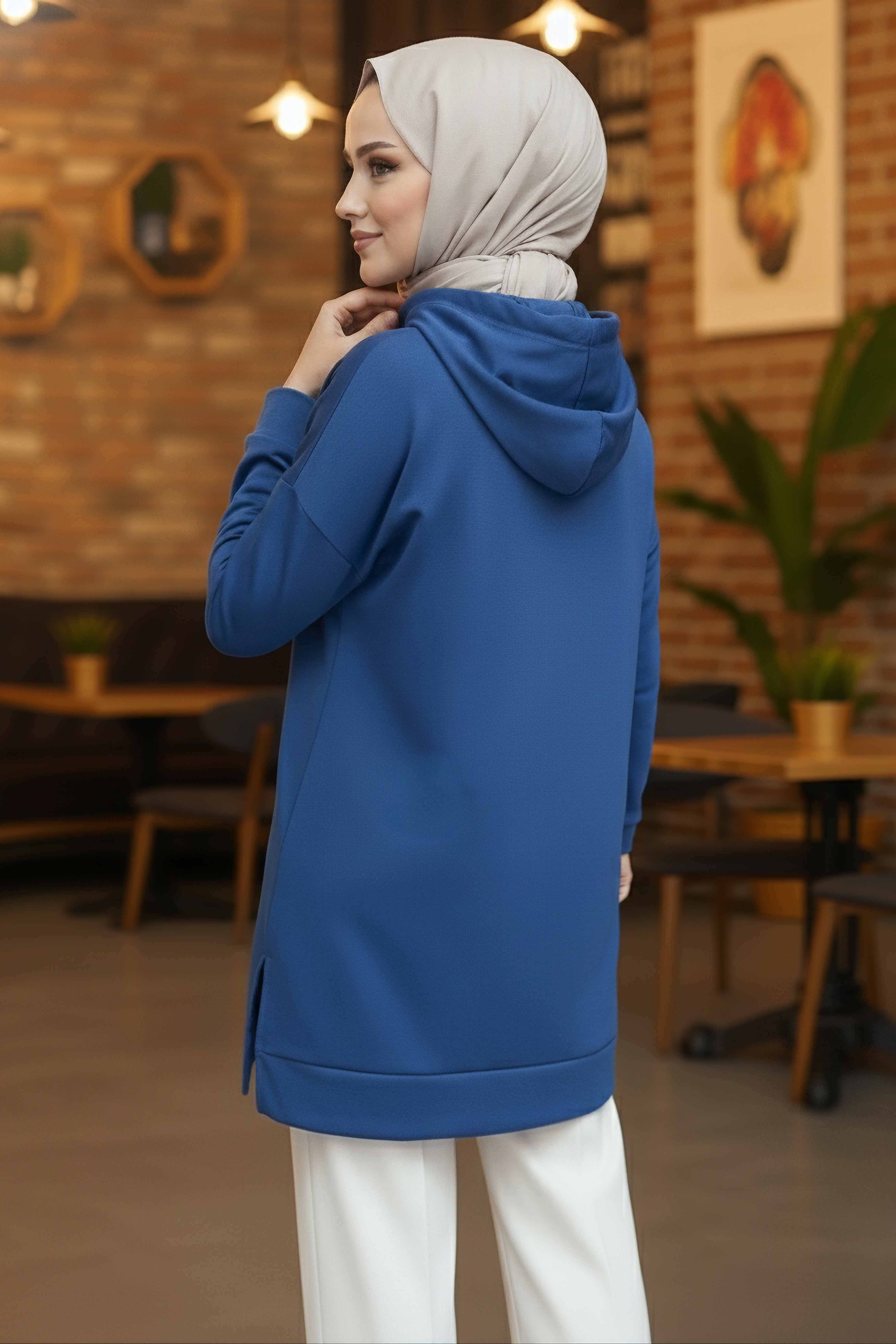 Fiyonk Baskılı İki İplik Tunik - 2072-INDIGO - 3