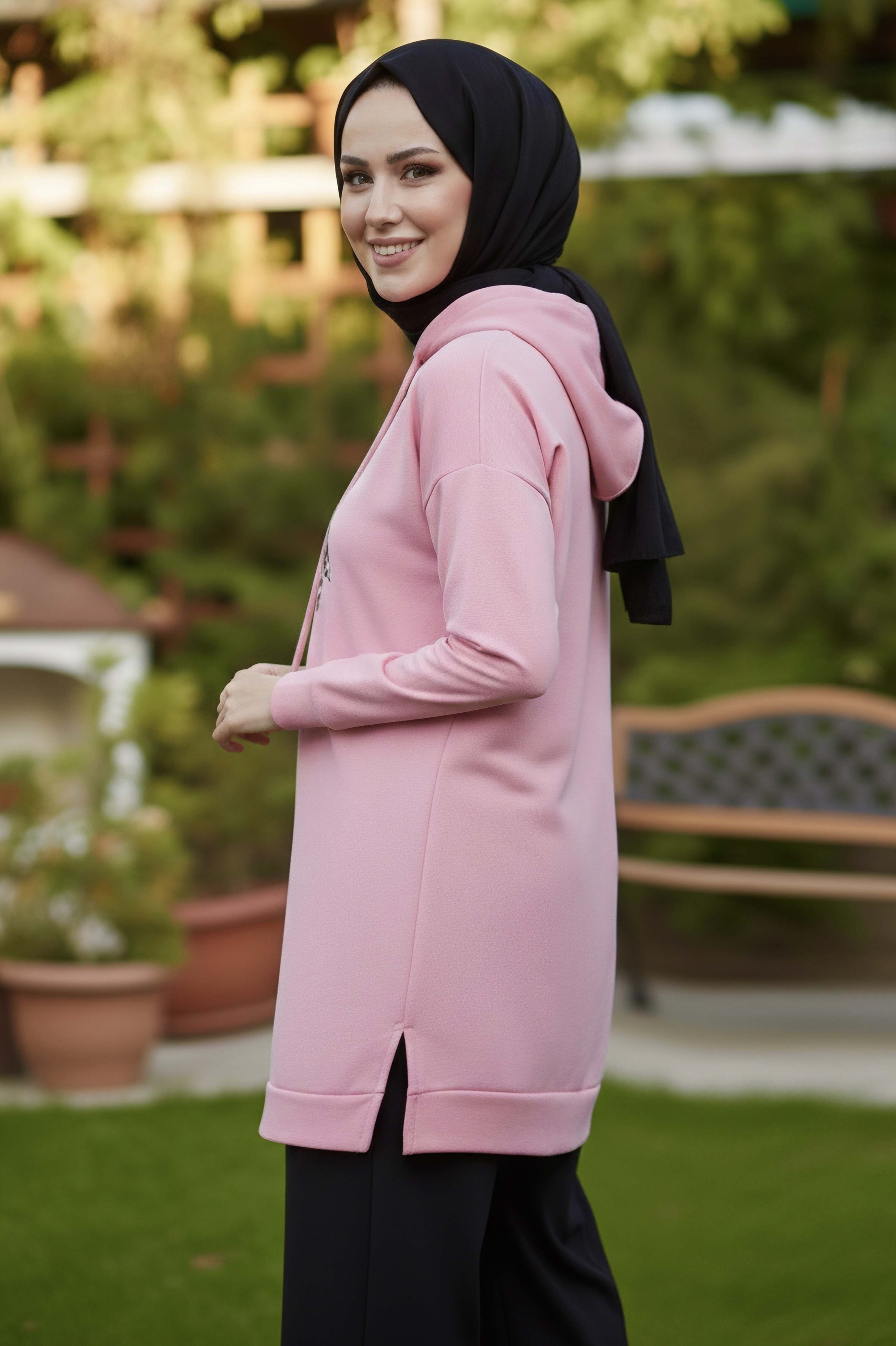 Fiyonk Baskılı İki İplik Tunik - 2072-PEMBE - 3