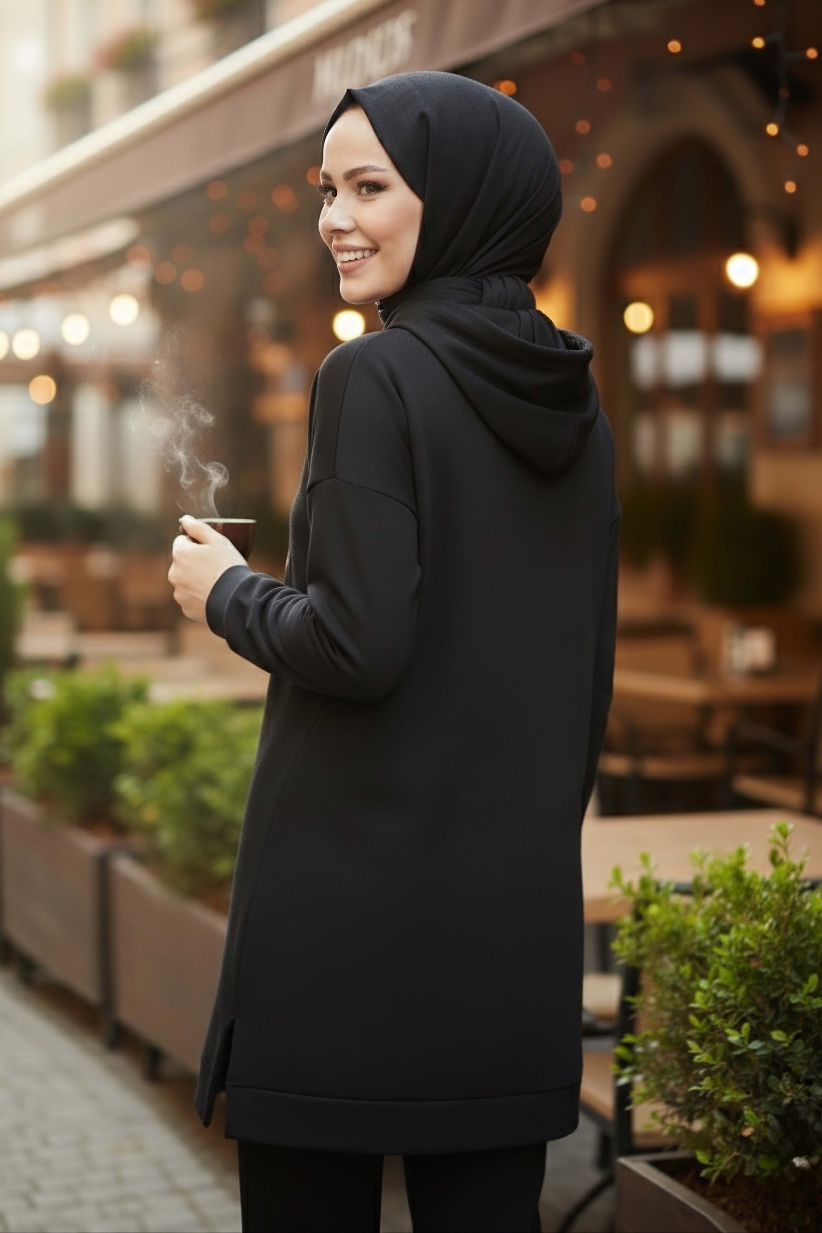 Fiyonk Baskılı İki İplik Tunik - 2072-SIYAH - 2