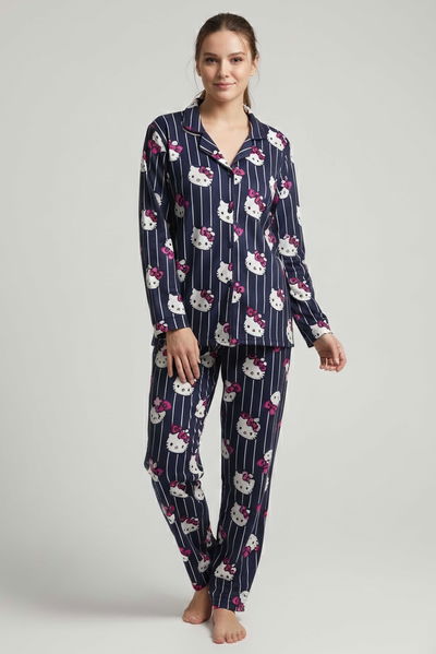 Fiyonk Baskılı Pijama Takımı - 27942-LACIVERT 