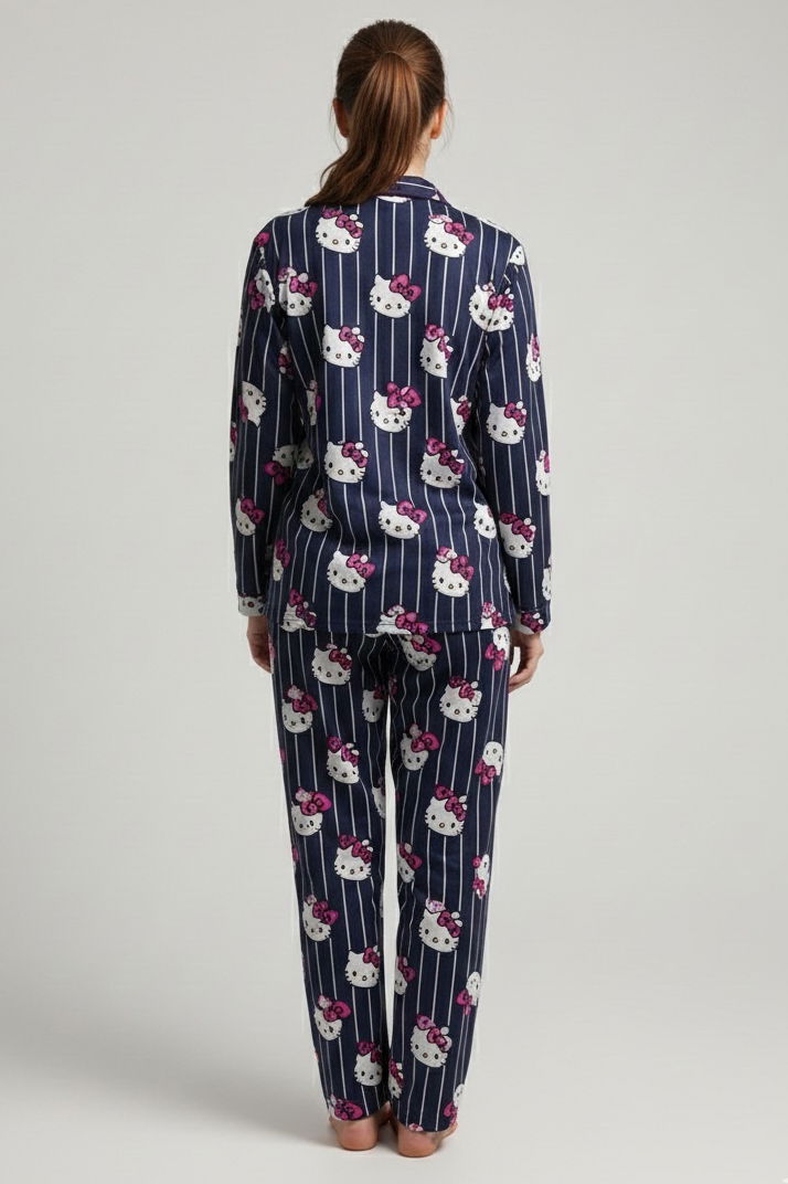 Fiyonk Baskılı Pijama Takımı - 27942-LACIVERT - 2