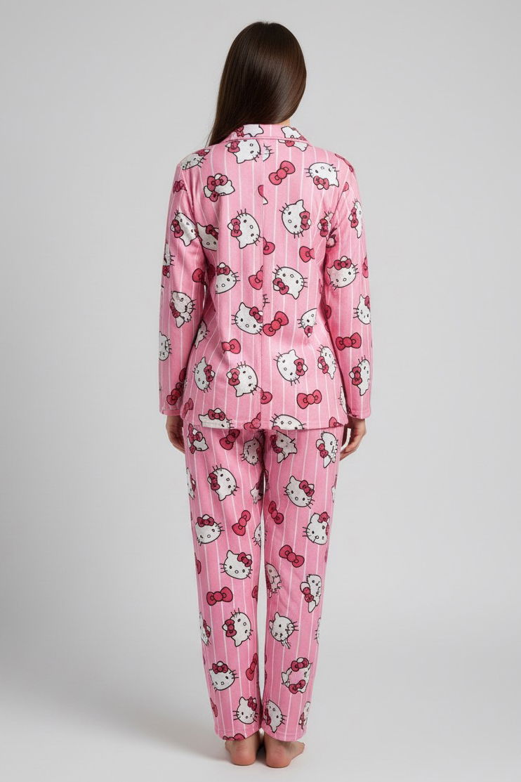 Fiyonk Baskılı Pijama Takımı - 27942-PEMBE - TOFİSA