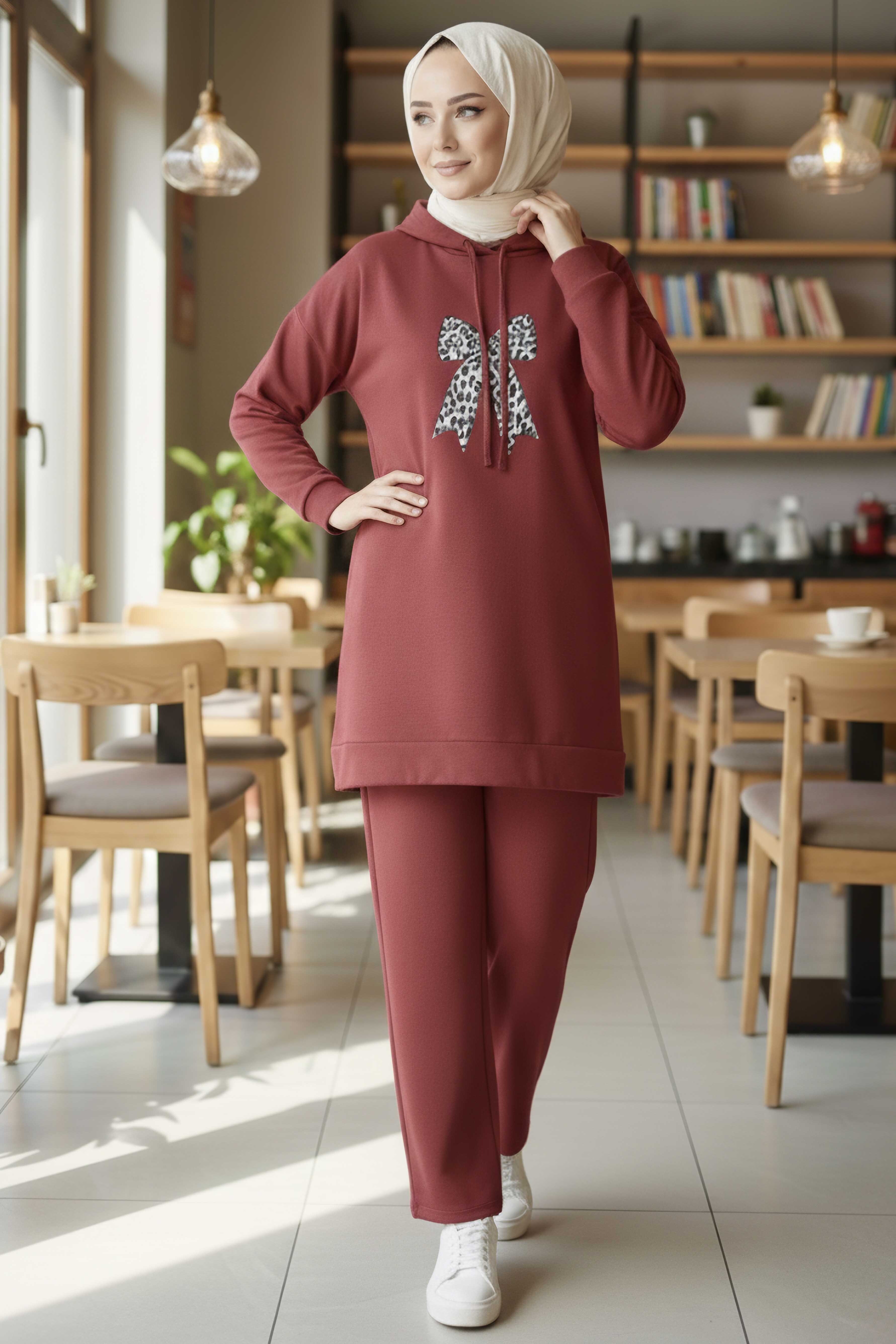 Fiyonk Detaylı İki İplik İkiili Takım - 2066-BORDO - 2