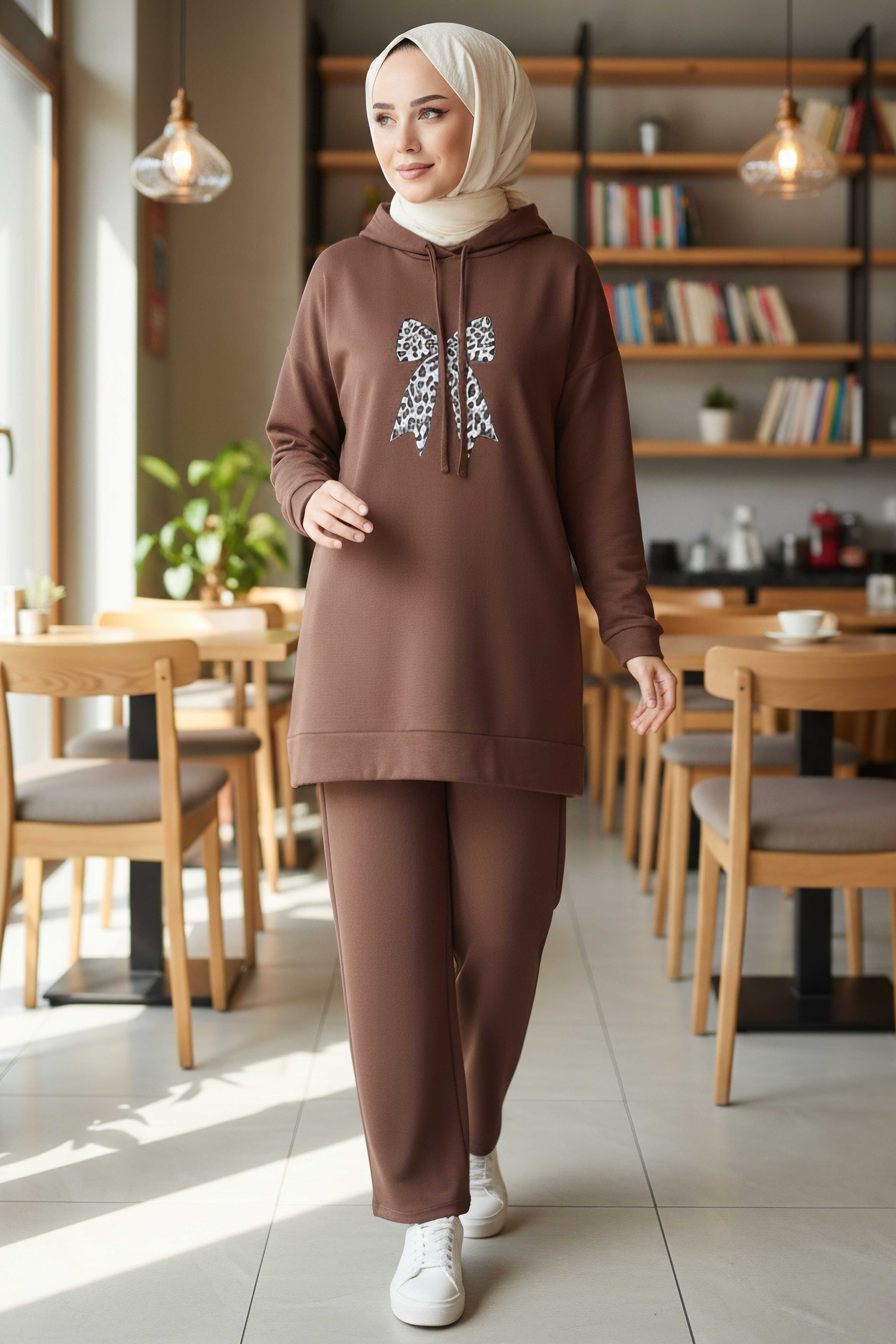 Fiyonk Detaylı İki İplik İkiili Takım - 2066-KAHVE - 1