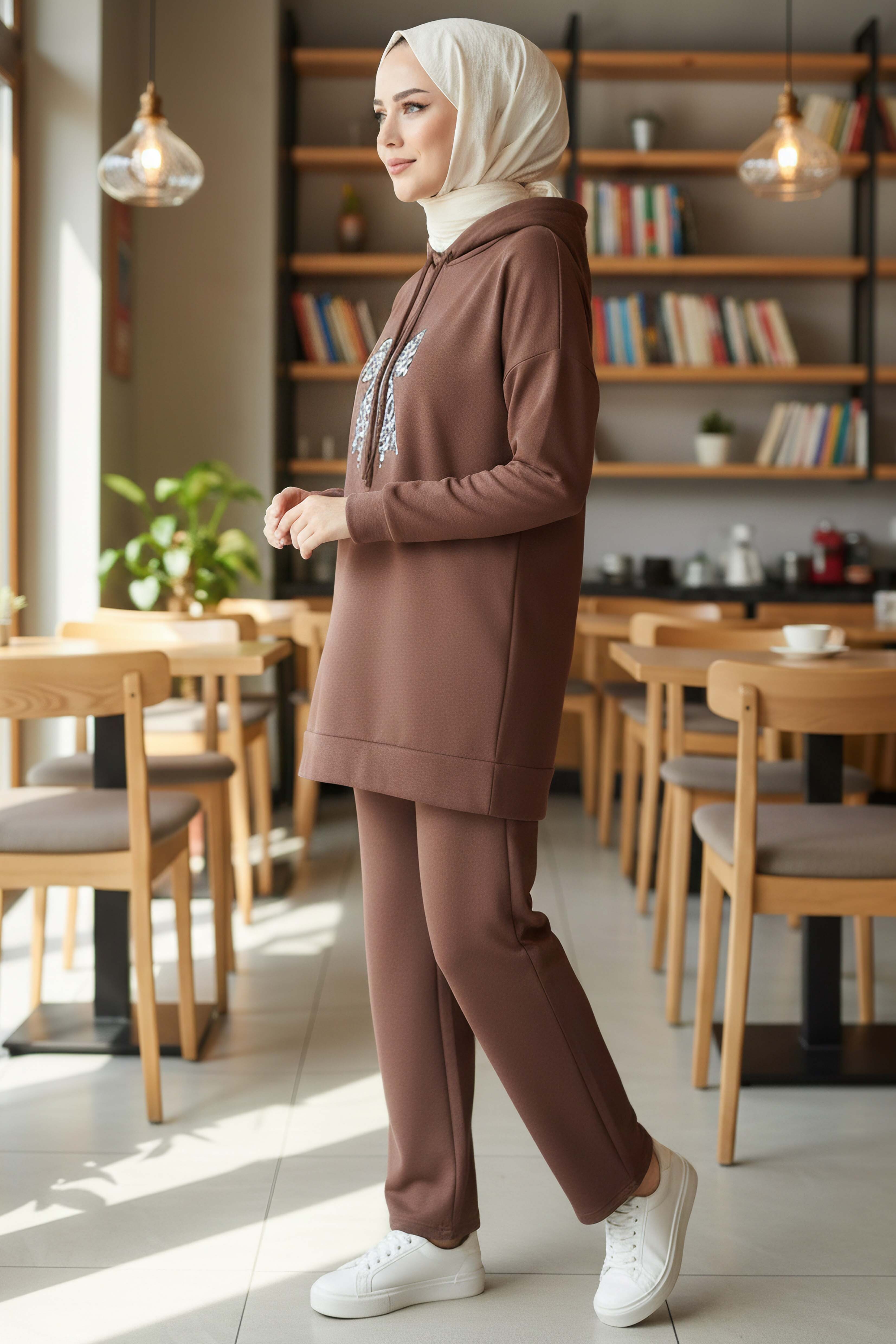 Fiyonk Detaylı İki İplik İkiili Takım - 2066-KAHVE - 2