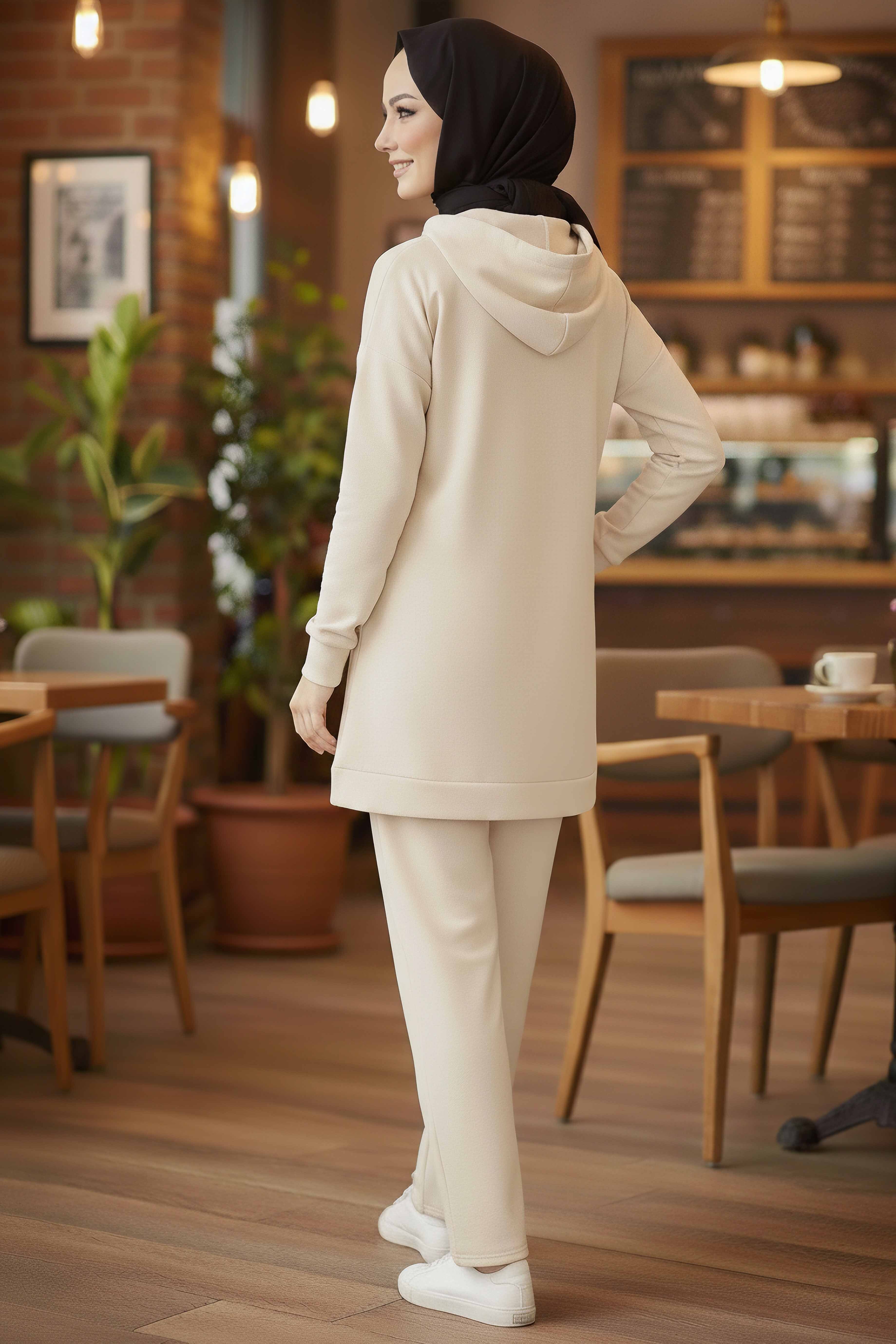 Fiyonk Detaylı İki İplik İkiili Takım - 2066-KREM - 3