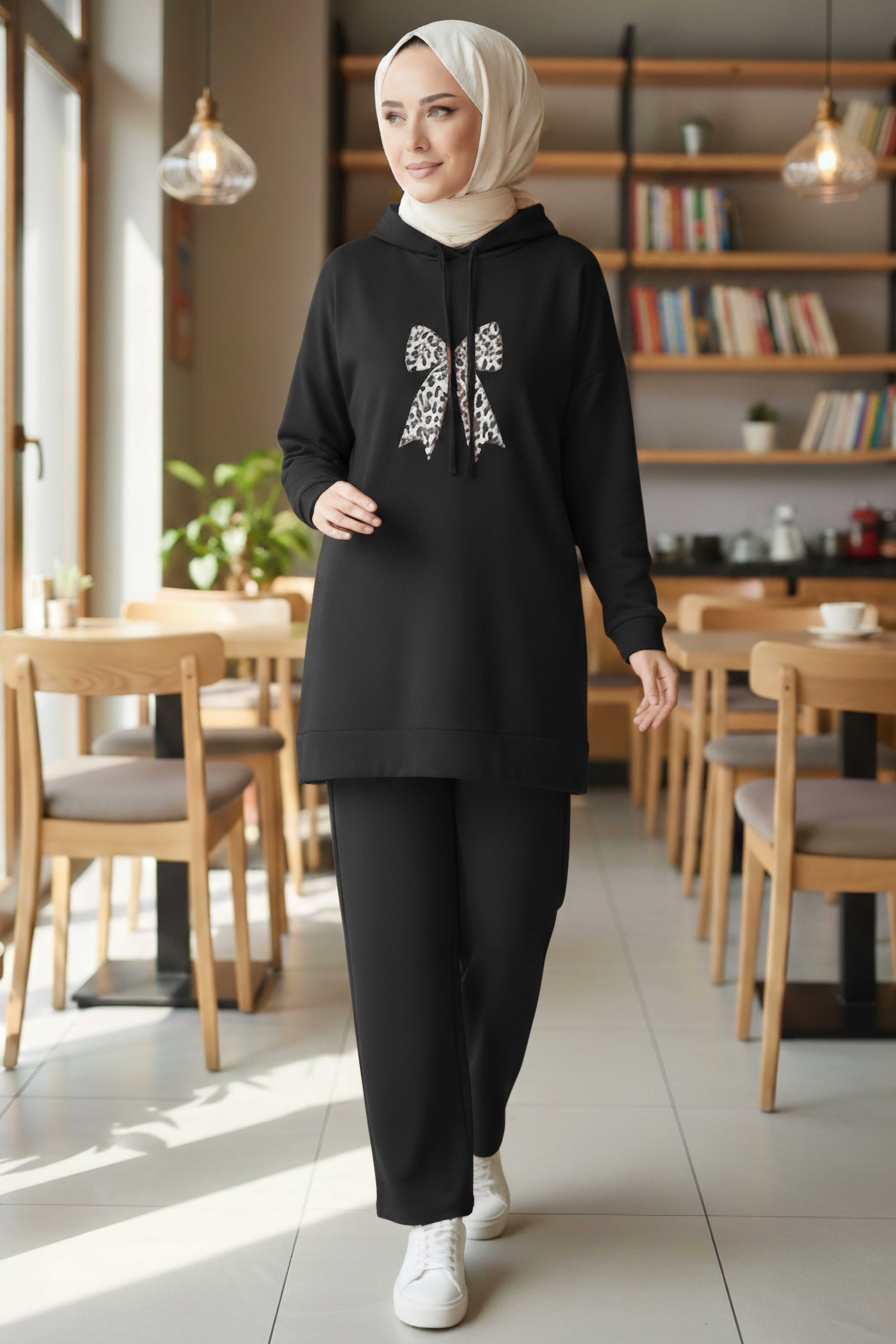 Fiyonk Detaylı İki İplik İkiili Takım - 2066-SIYAH - 1