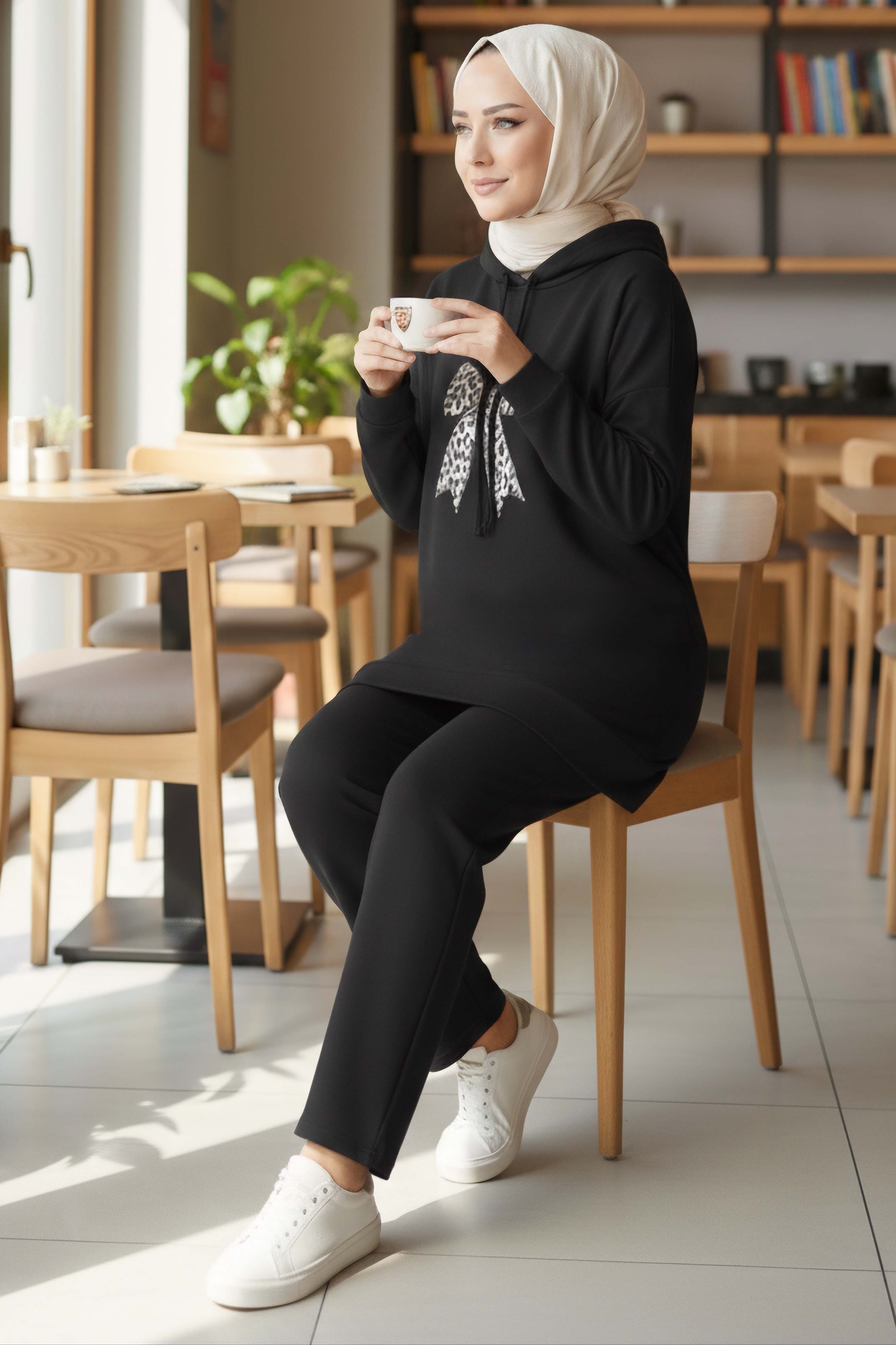 Fiyonk Detaylı İki İplik İkiili Takım - 2066-SIYAH - 2