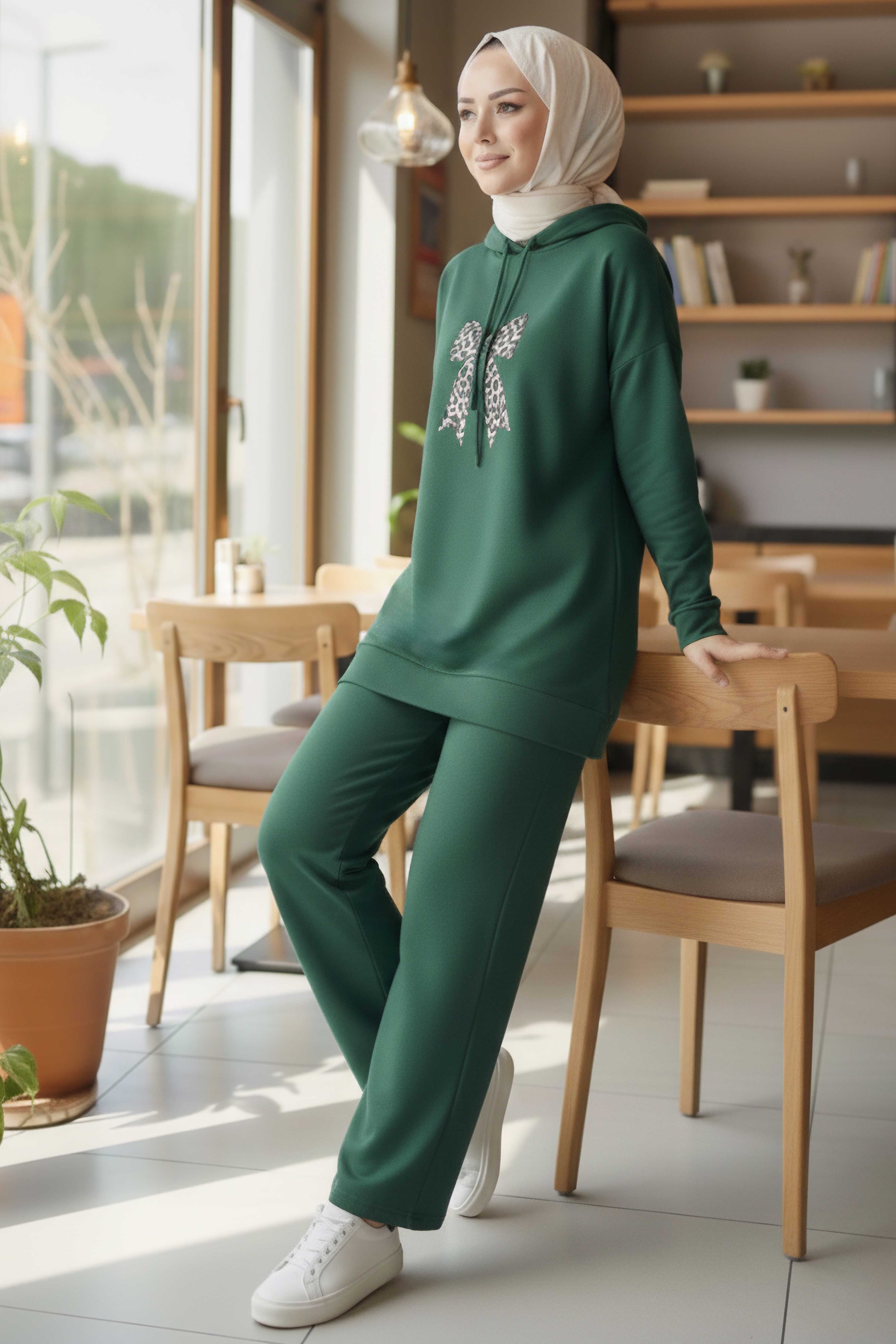 Fiyonk Detaylı İki İplik İkiili Takım - 2066-ZUMRUT - 1