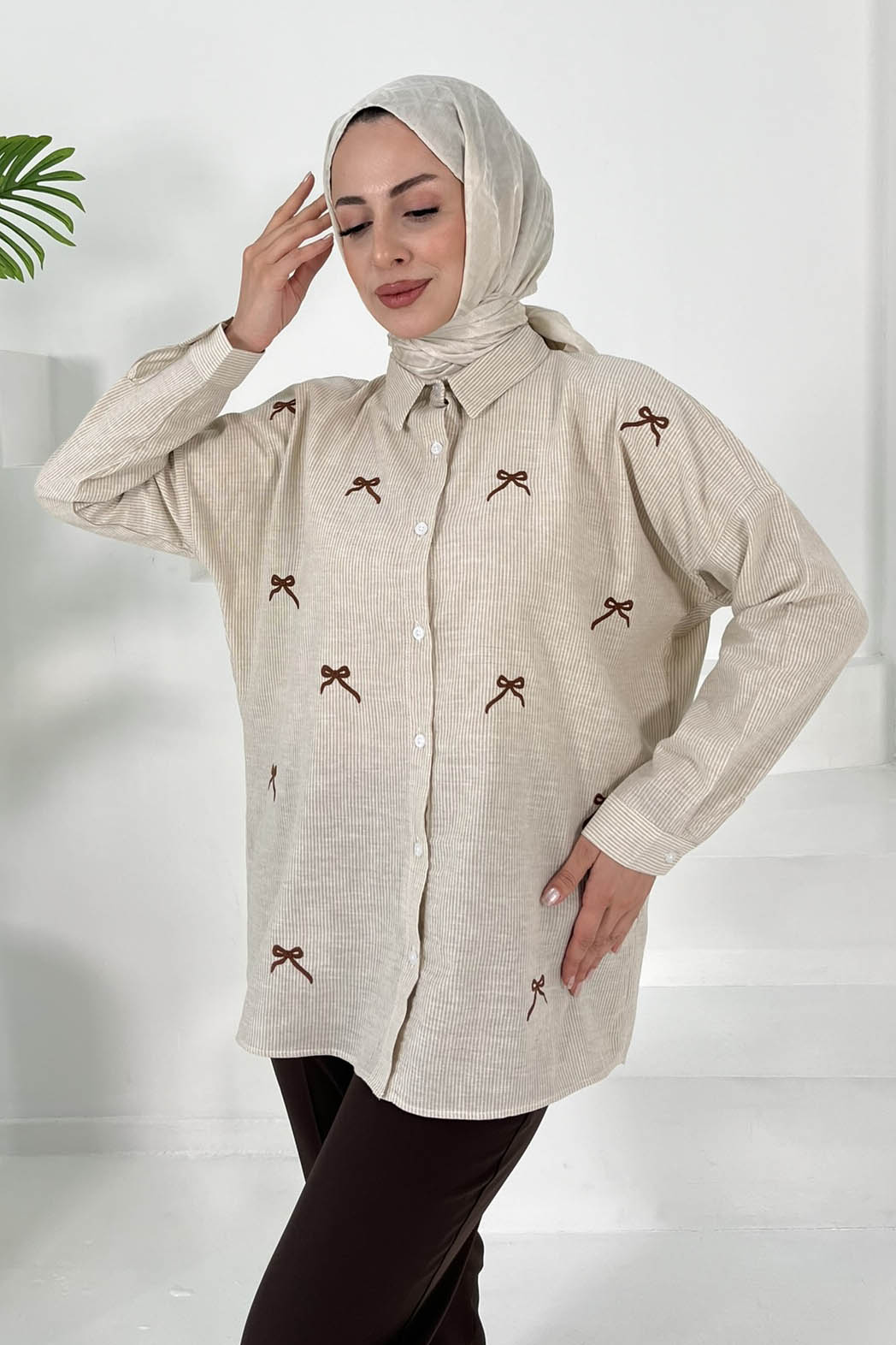 Fiyonk Nakışlı Tunik Bej - 27035 - 1