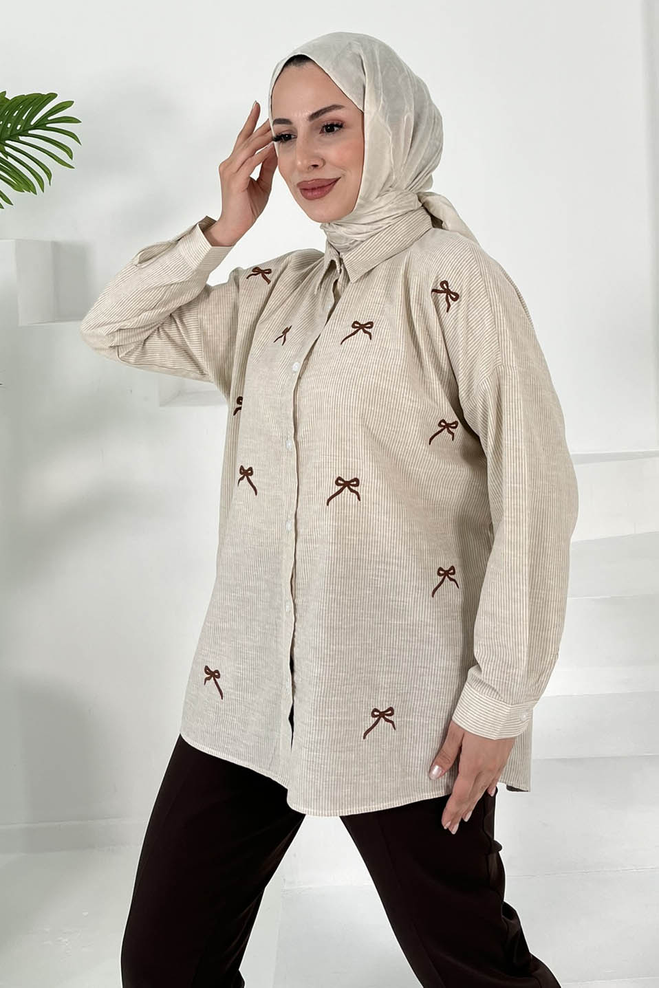 Fiyonk Nakışlı Tunik Bej - 27035 - 2