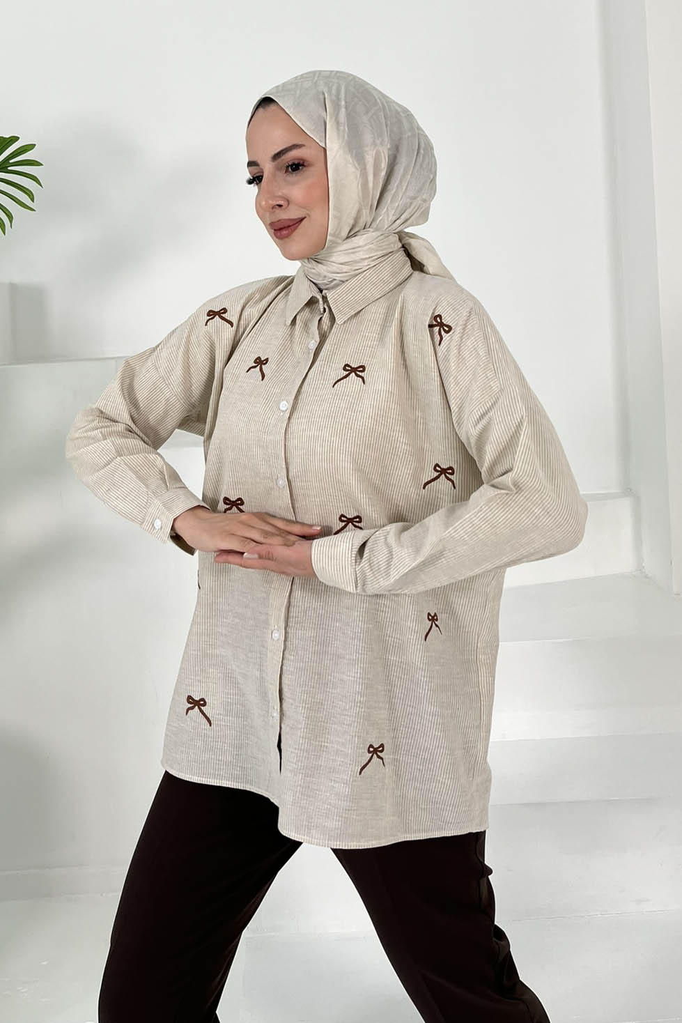 Fiyonk Nakışlı Tunik Bej - 27035 - 3