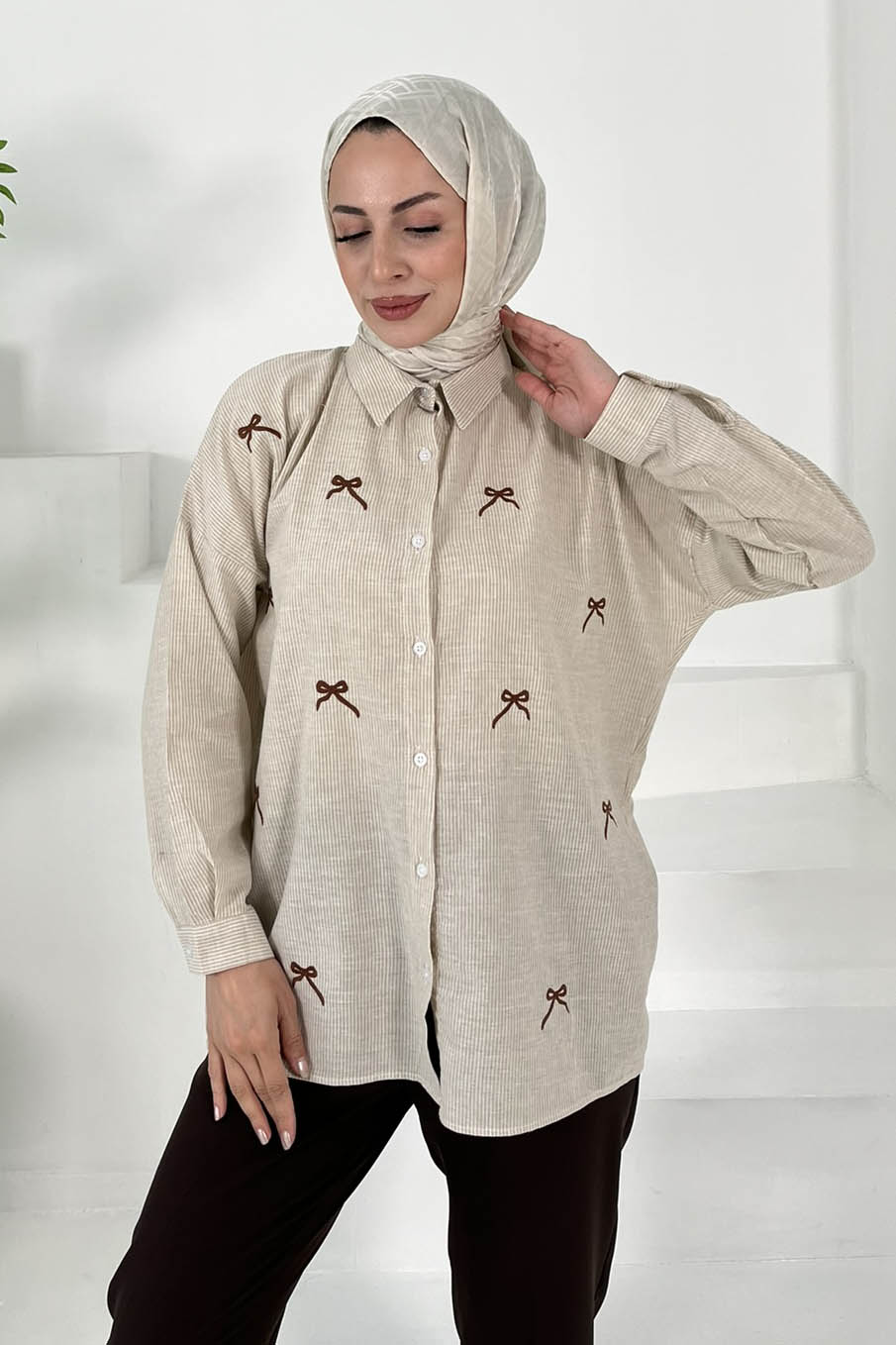 Fiyonk Nakışlı Tunik Bej - 27035 - 4