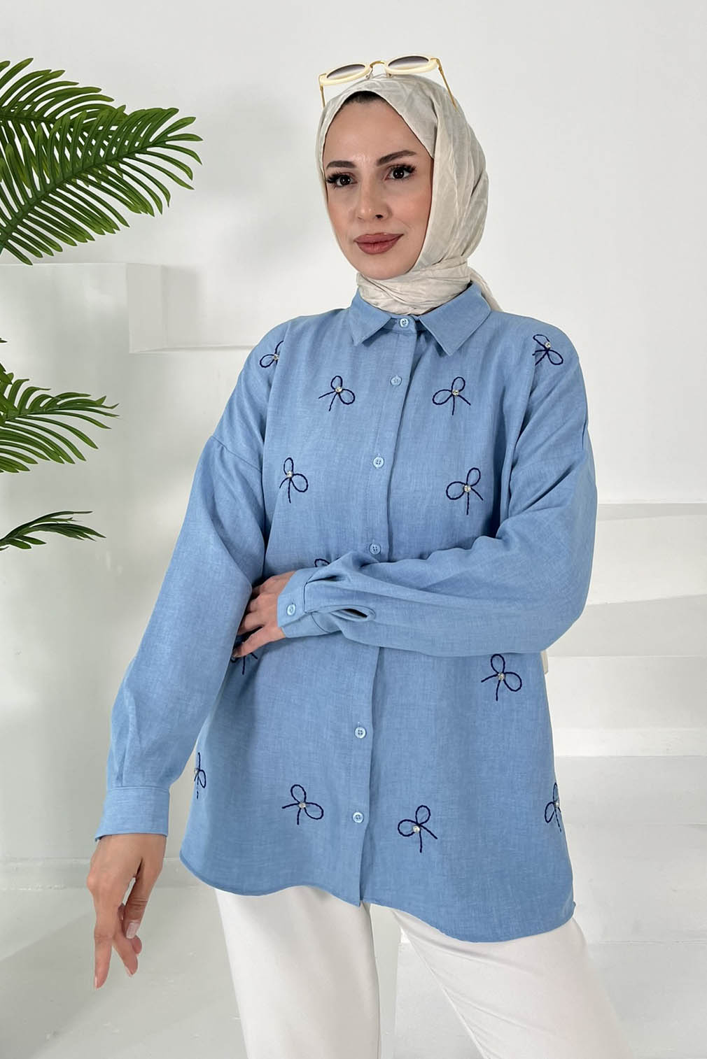 Fiyonk Nakışlı Tunik Mavi - 27035 - 2