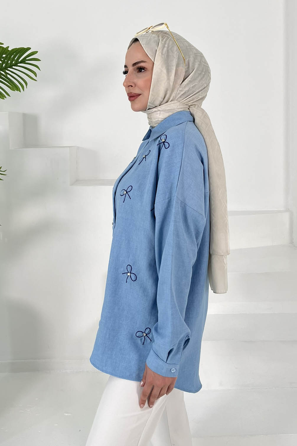 Fiyonk Nakışlı Tunik Mavi - 27035 - 4