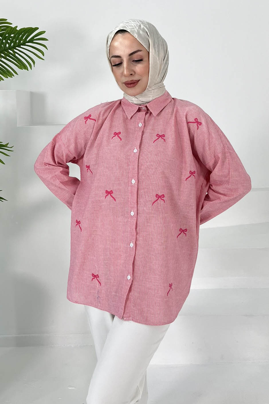 Fiyonk Nakışlı Tunik Pembe - 27035 - 2
