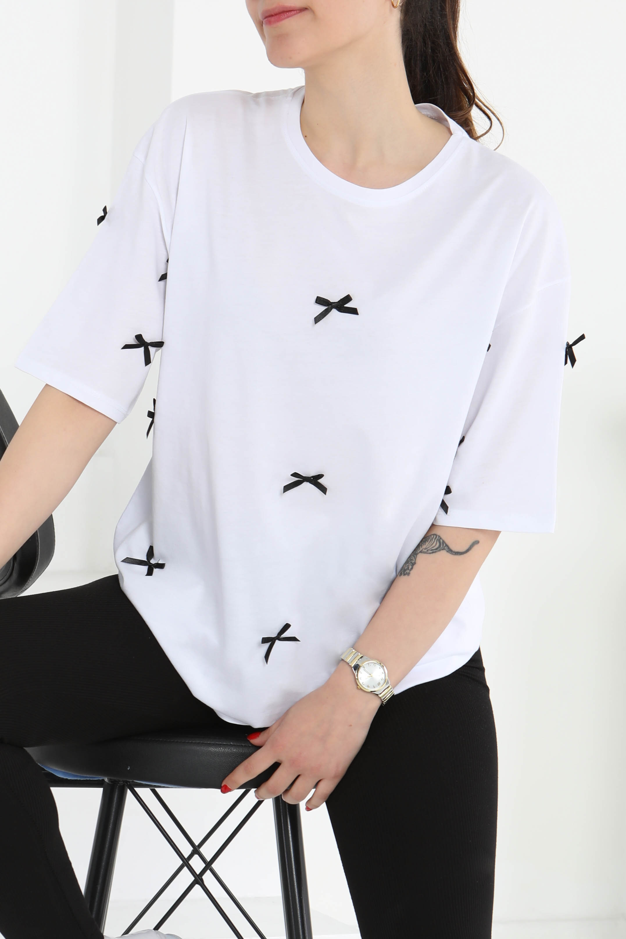 Fiyonklu Kısa Kollu T-Şhirt Beyaz - 27127 - 3