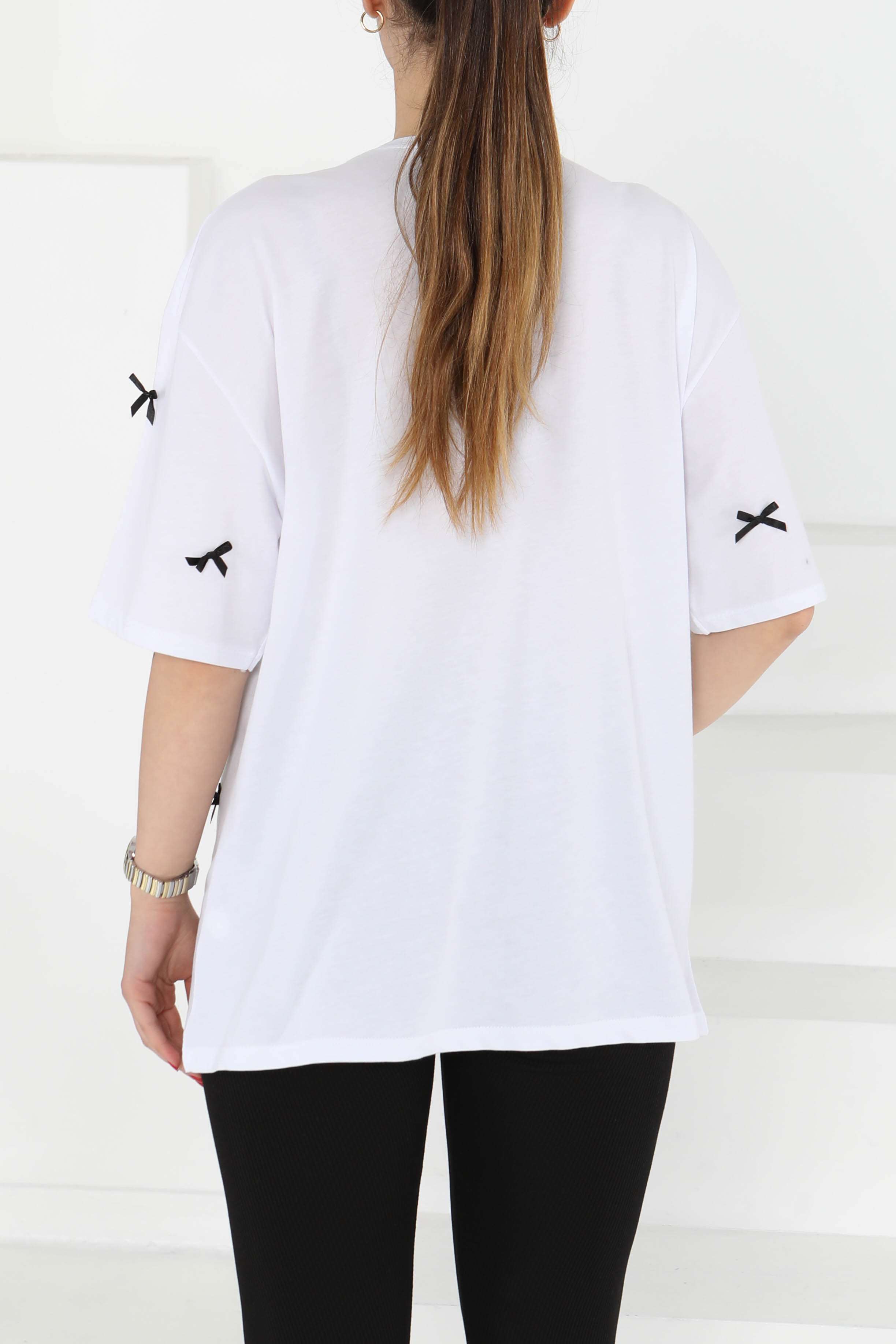 Fiyonklu Kısa Kollu T-Şhirt Beyaz - 27127 - 6