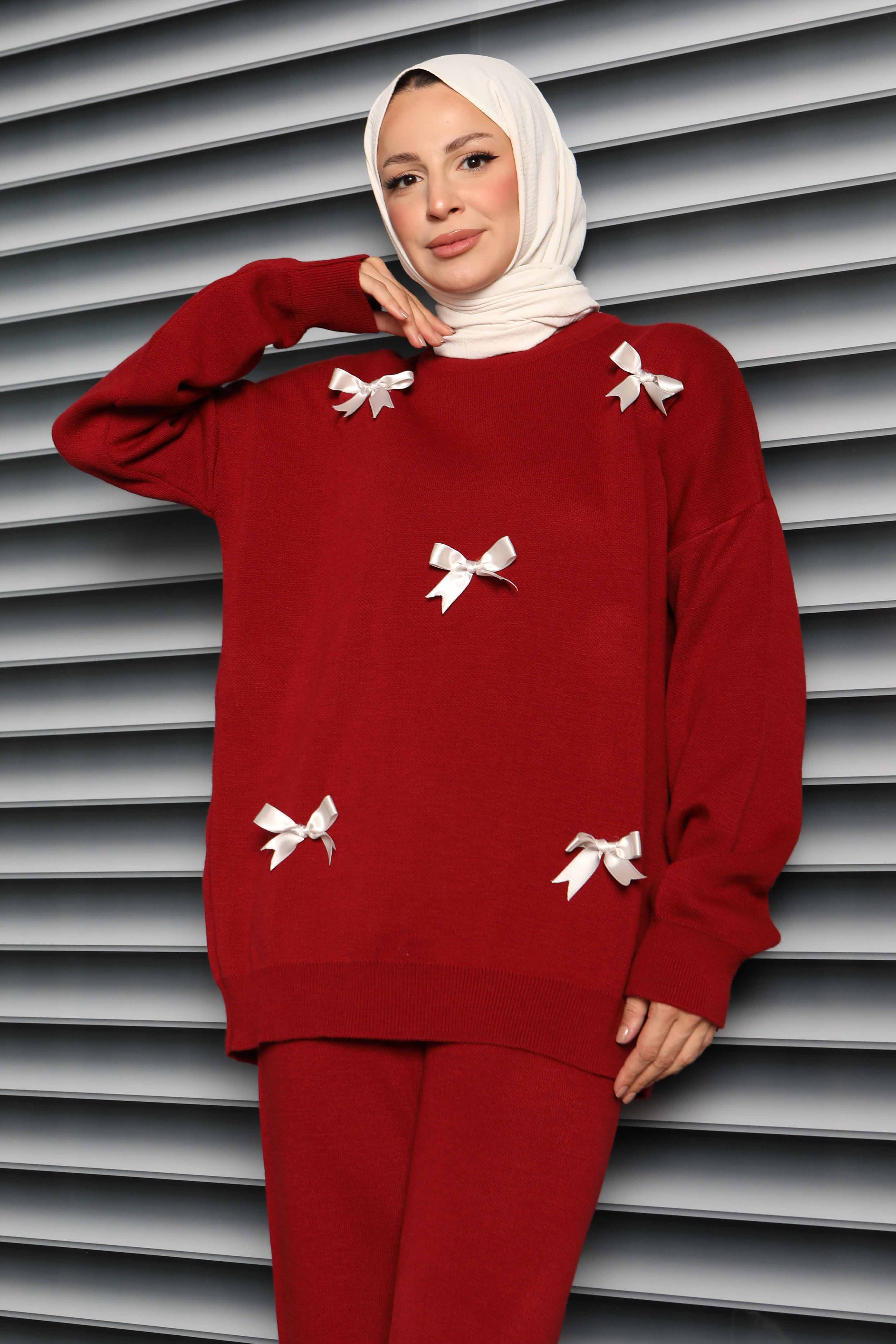 Fiyonklu Triko Takım - 27929-BORDO - 2