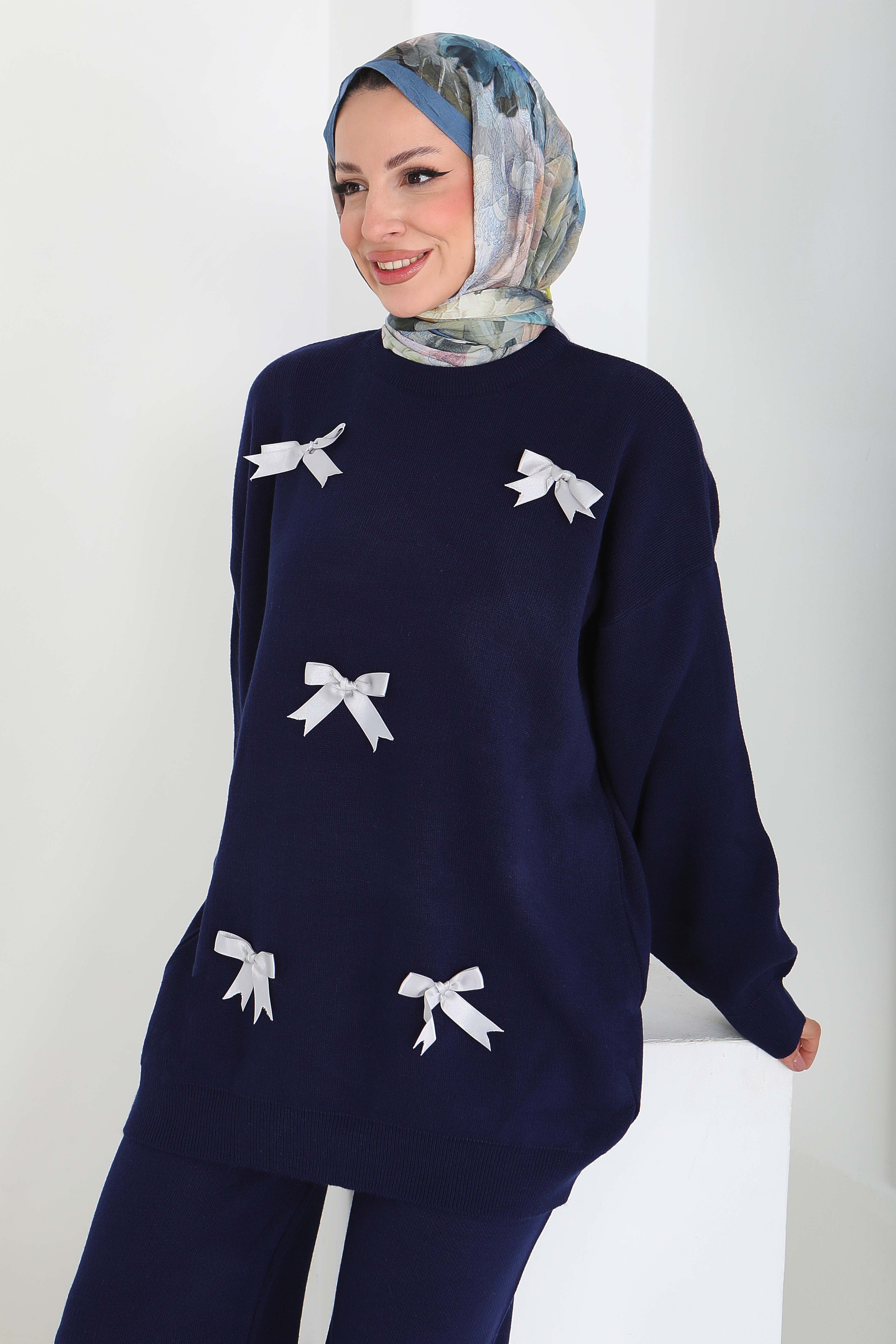 Fiyonklu Triko Takım - 27929-LACIVERT - 2