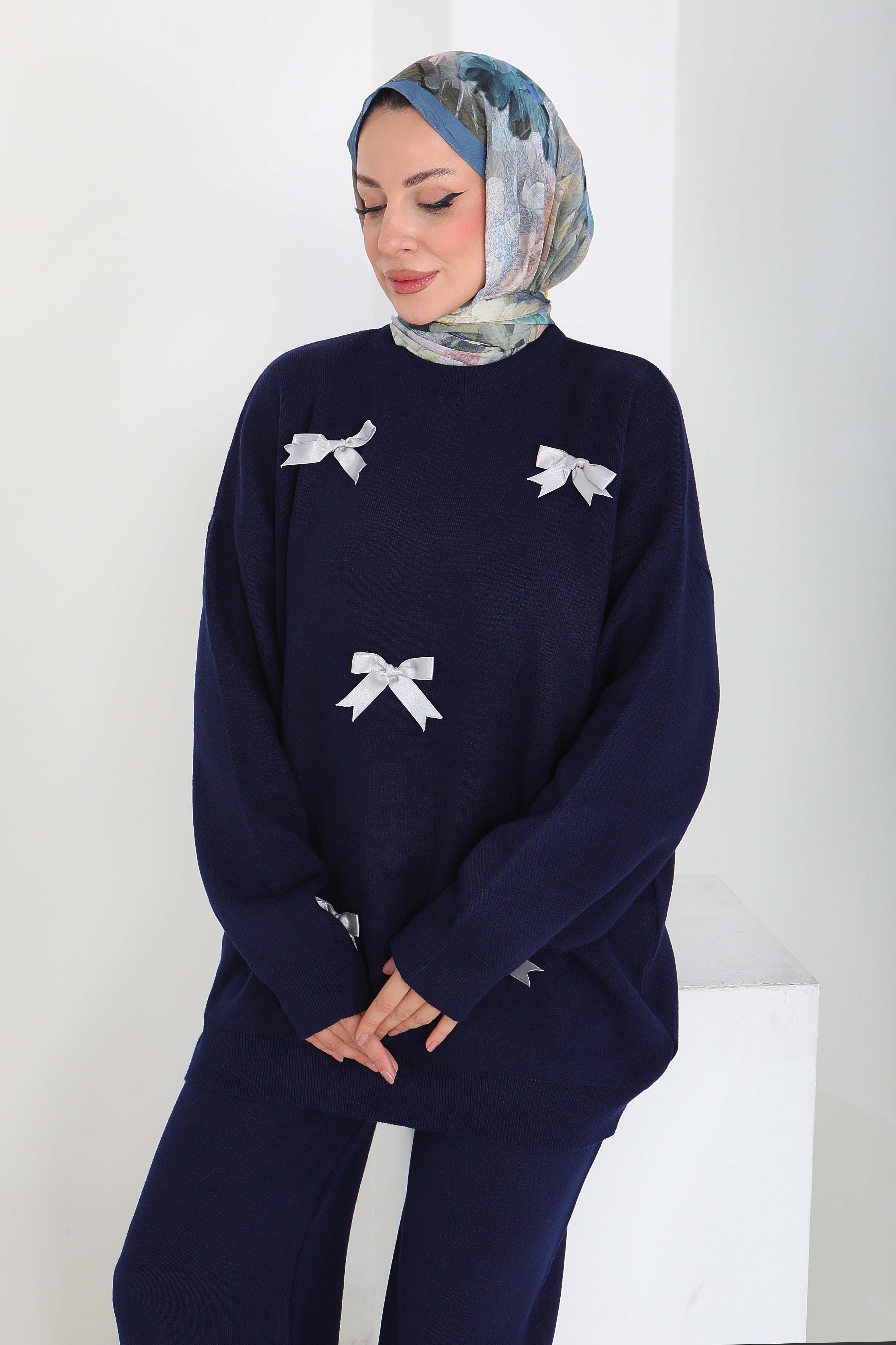 Fiyonklu Triko Takım - 27929-LACIVERT - 4