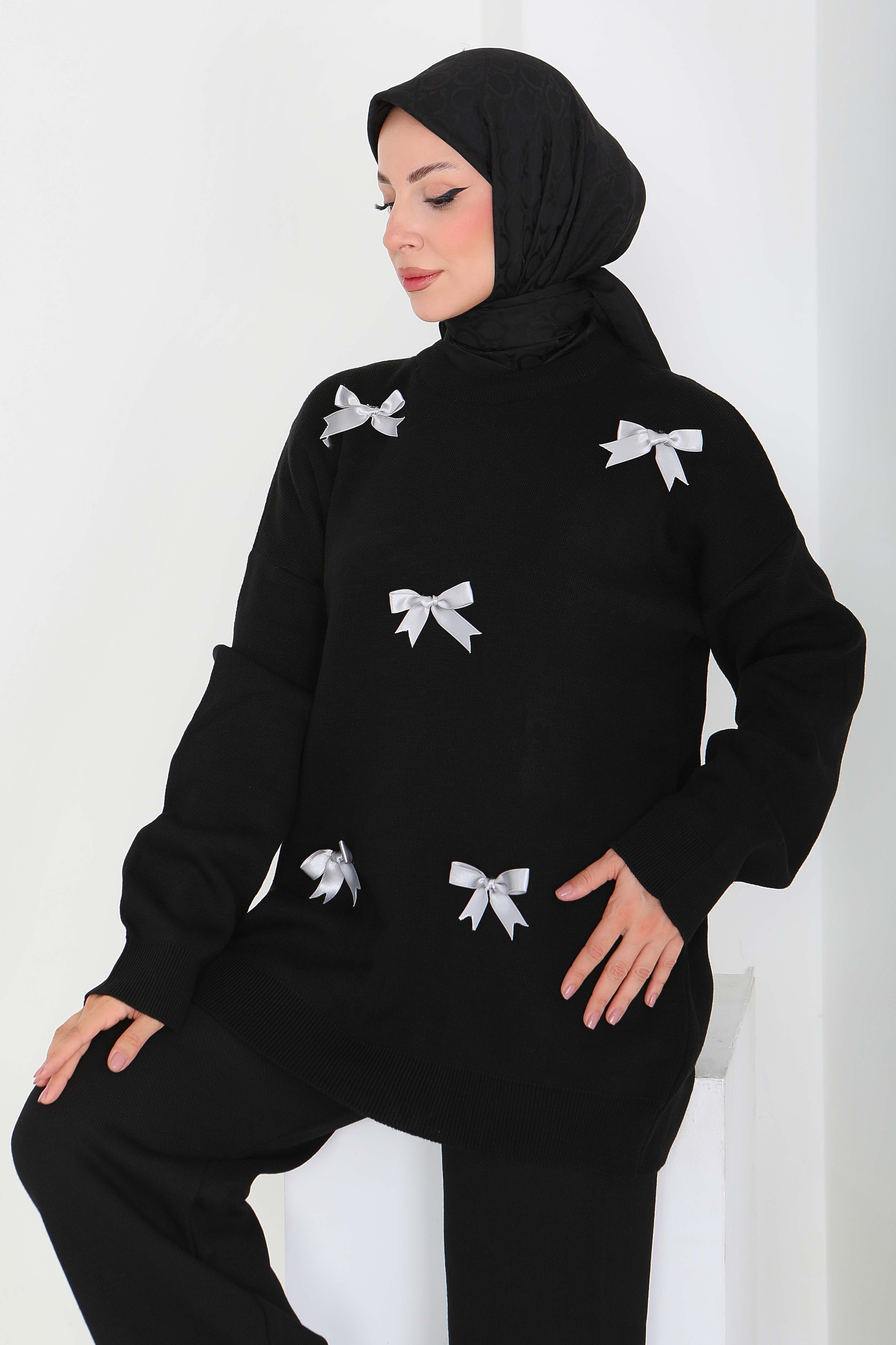 Fiyonklu Triko Takım - 27929-SIYAH - 4