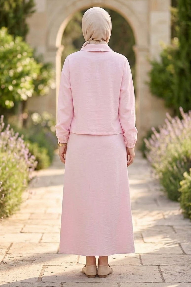 Flar Detaylı İkili Takım Pembe - 28491-PEMBE - 4