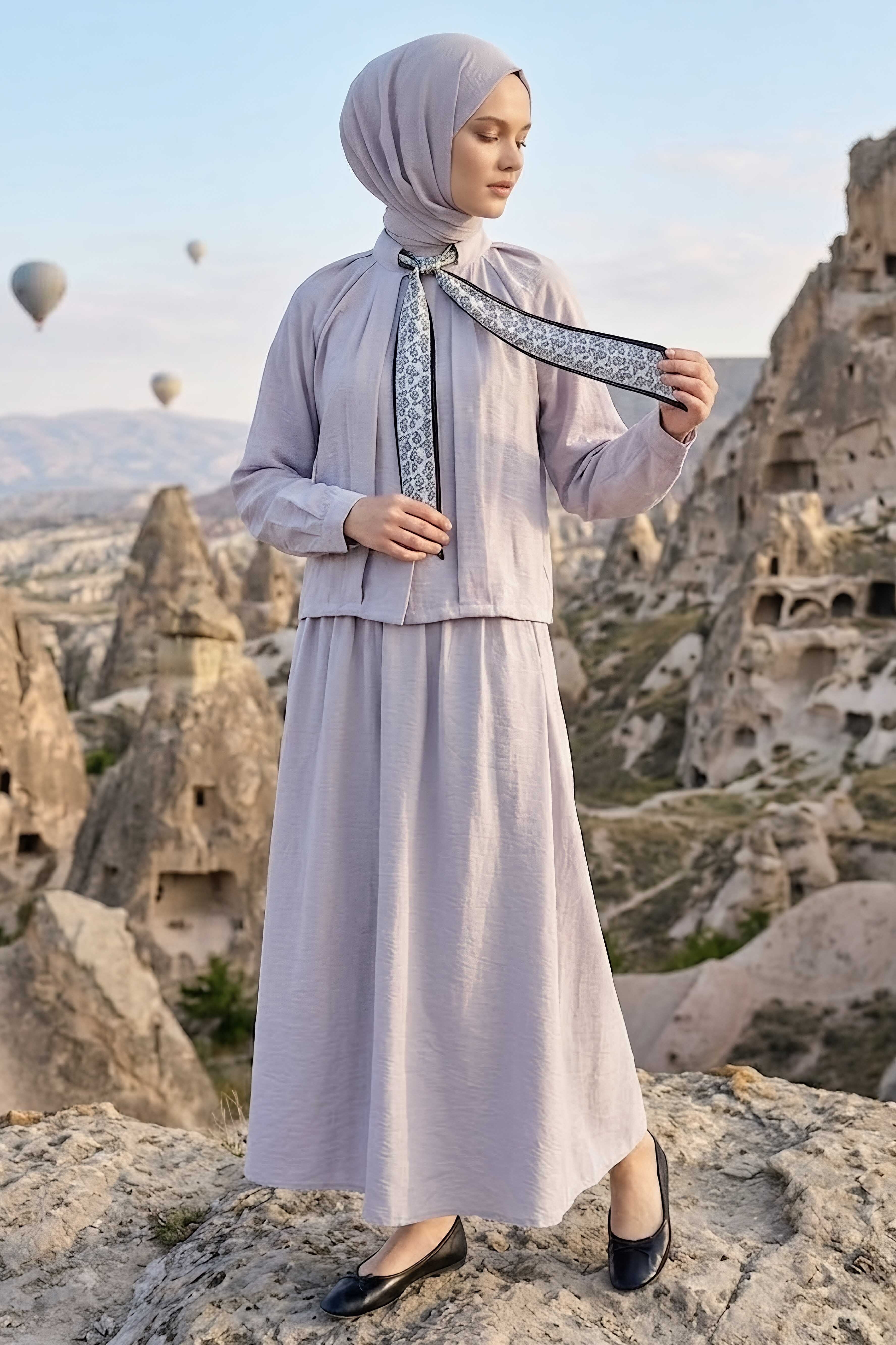 Flarlı Etek Gömlek Takım Gri - 28551-GRI - 2