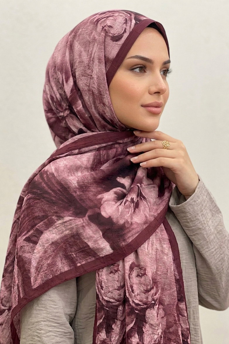 Flora Bambu Kraş Şal - 28399-BORDO - 1