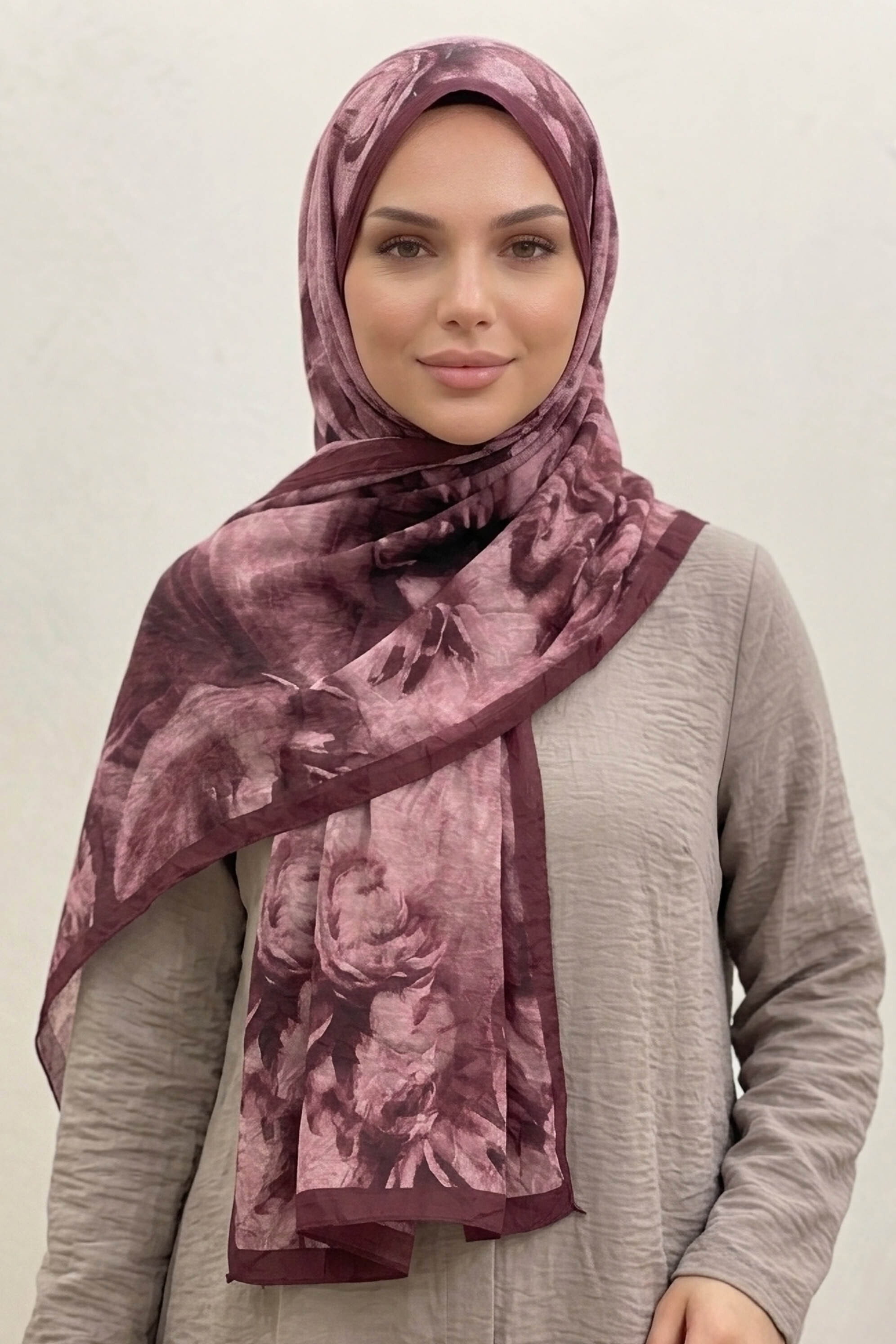 Flora Bambu Kraş Şal - 28399-BORDO - 2