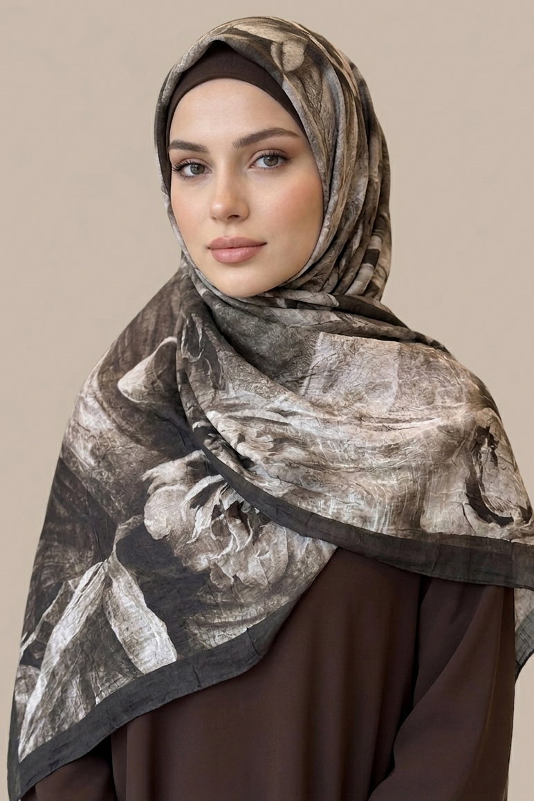 Flora Bambu Kraş Şal - 28399-KAHVE - 1