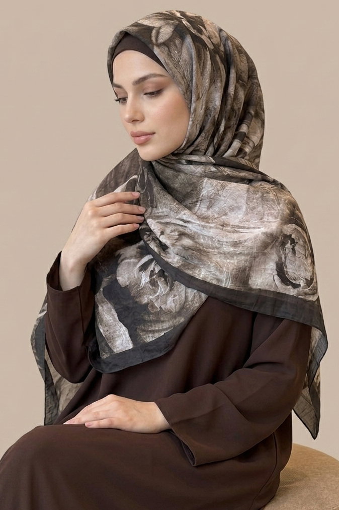 Flora Bambu Kraş Şal - 28399-KAHVE - 2