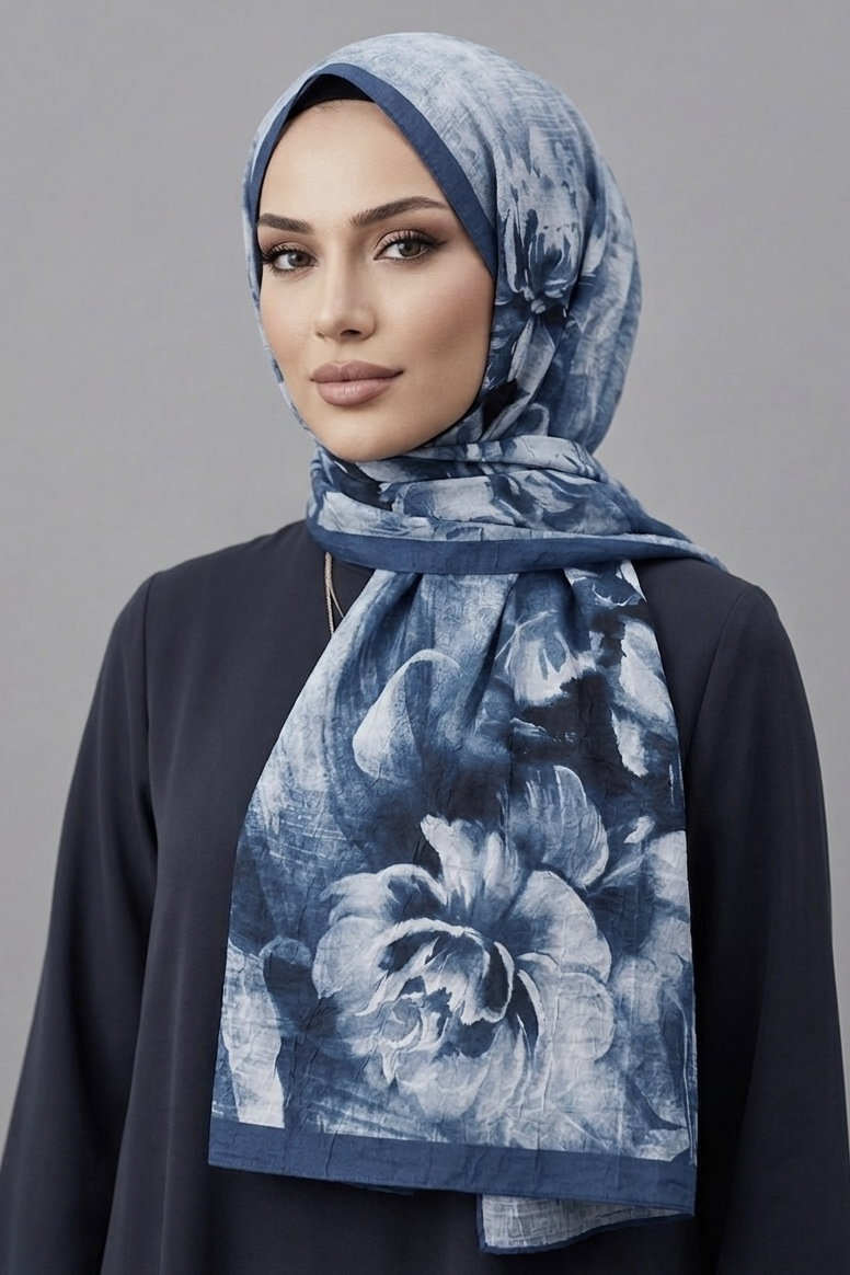 Flora Bambu Kraş Şal - 28399-LACIVERT - 2