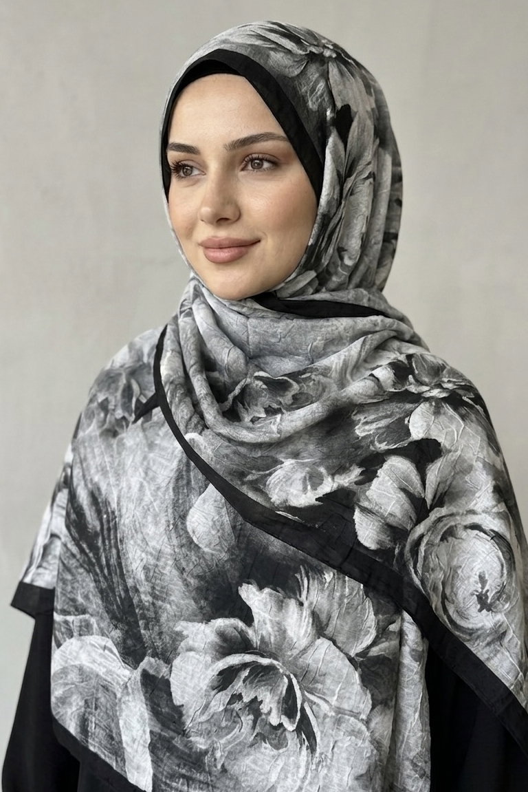 Flora Bambu Kraş Şal - 28399-SIYAH - 1