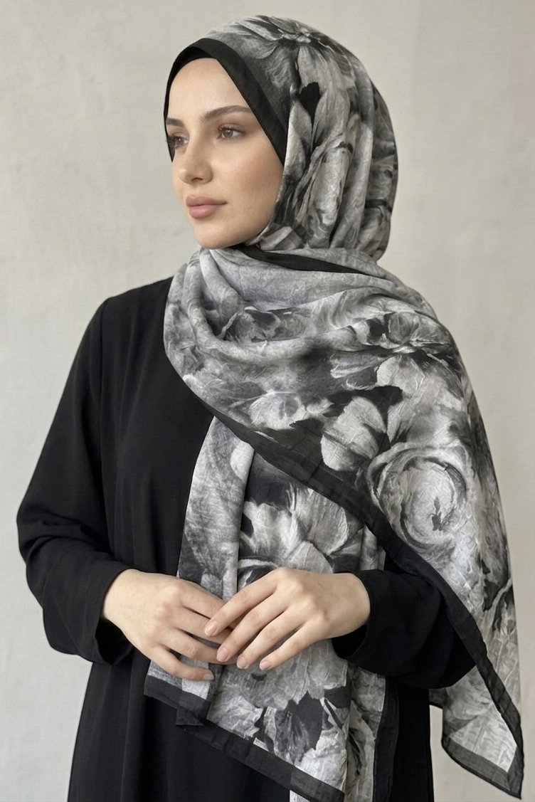 Flora Bambu Kraş Şal - 28399-SIYAH - 2