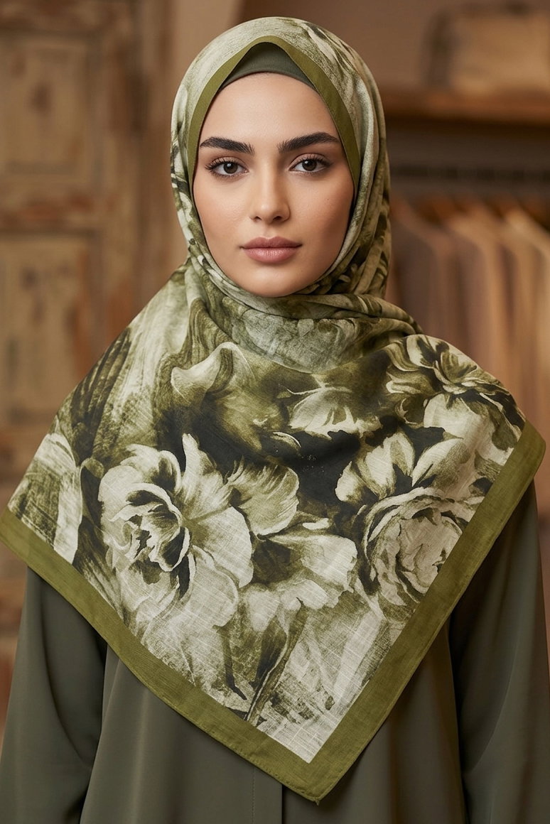 Flora Bambu Kraş Şal - 28399-YESIL - 1