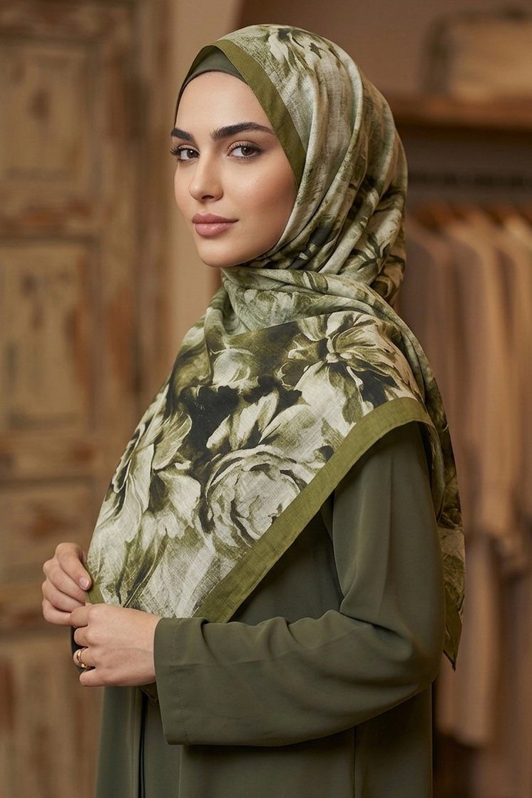 Flora Bambu Kraş Şal - 28399-YESIL - 2