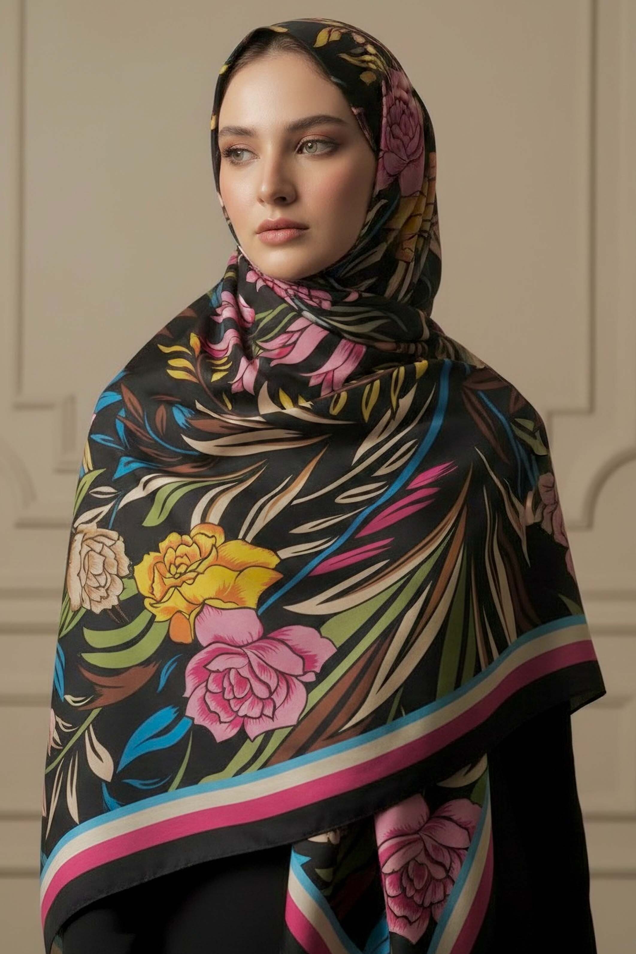 Floral Essence Serisi Pamuk Şal - 28111-FUSYA - 2