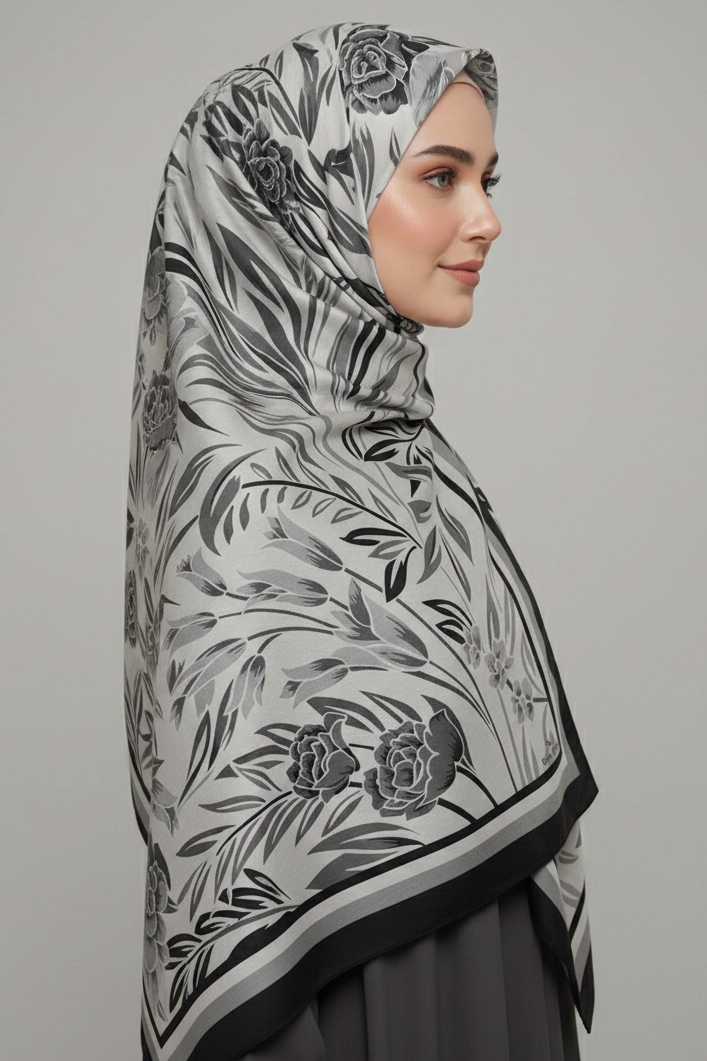 Floral Essence Serisi Pamuk Şal - 28111-GRI - 2